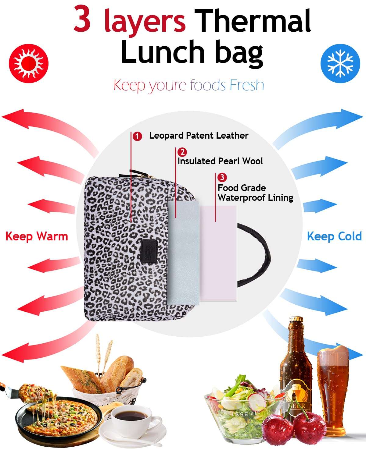 yookee home Shiny Insulated Lunch Bags for Women Waterproof Adult Lunch Box for Women Gray Large Capacity Lunch Cooler Bag Cute Purse Lunchbag for Ladies for Work Outdoor Travel 2