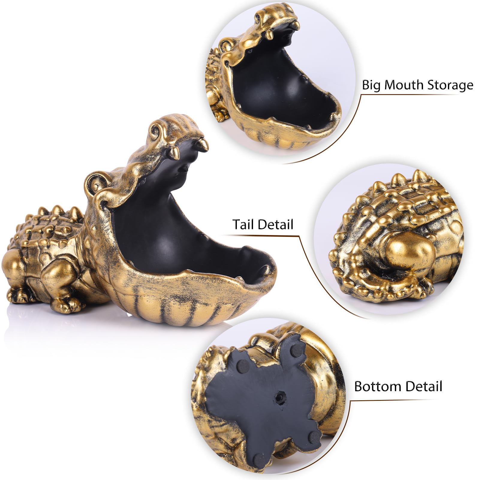 oliruim Alligator Statue Key Bowl, Fun Animal Statue Candy Dish for Entryway Decorative Bowl, Office Candy Dish, Big Mouth Sculpture Home Living Room Trinket Container Storage Box (Gold) 6