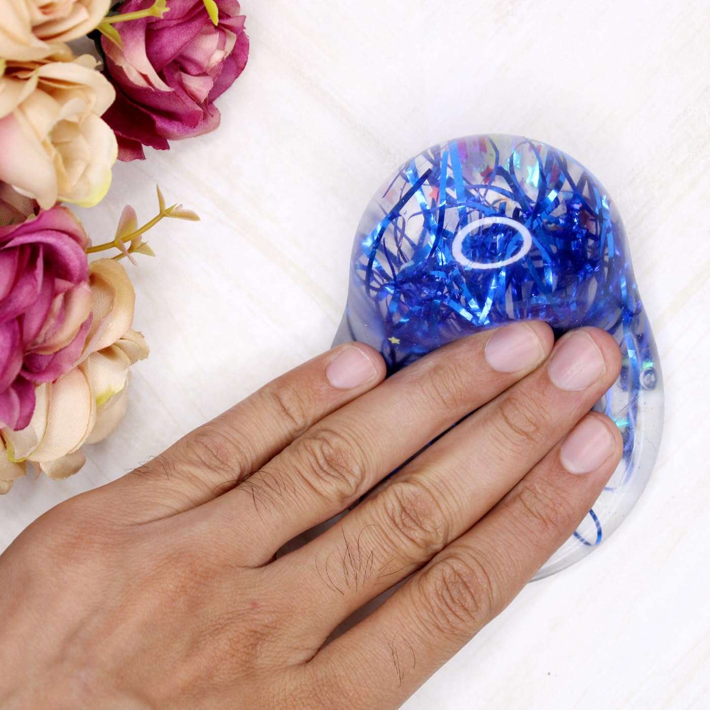 Pelo Set of 2 Squishy Glitter Stress Ball/ Stress Relief Ball/ Squeeze Ball/ Mesh Squishy Ball Relieve Anti-Stress Anti Anxiety for Kids and Adults Pack of 1 6