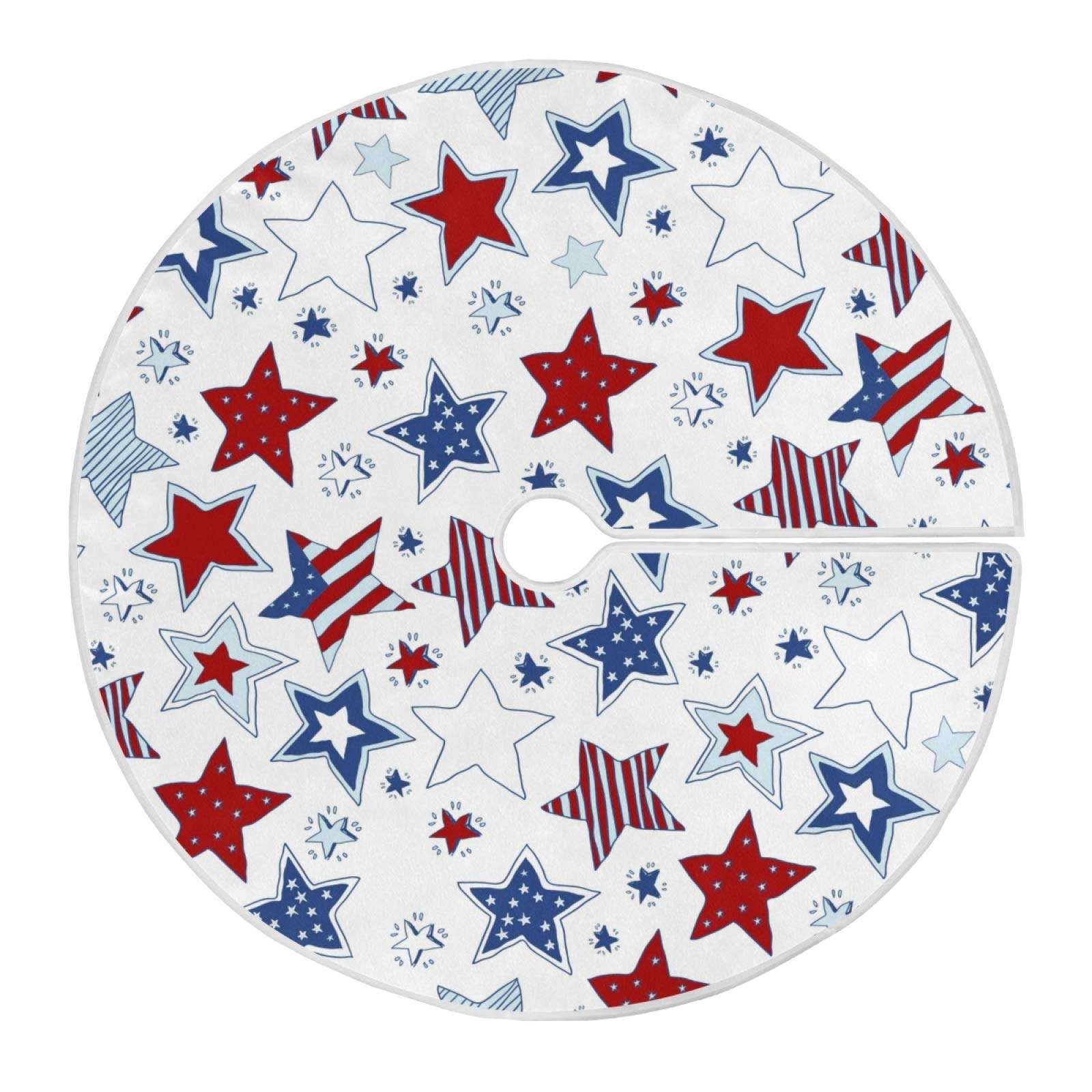 USA Flag Independence Memorial Day Christmas Tree Skirt 35.4 Inch Patriotic Stars 4Th Of July Xmas Tree Skirts Floor Door Mat Pad Rug Decorations for Holiday Party Indoor Outdoor Home Office Ornaments 1