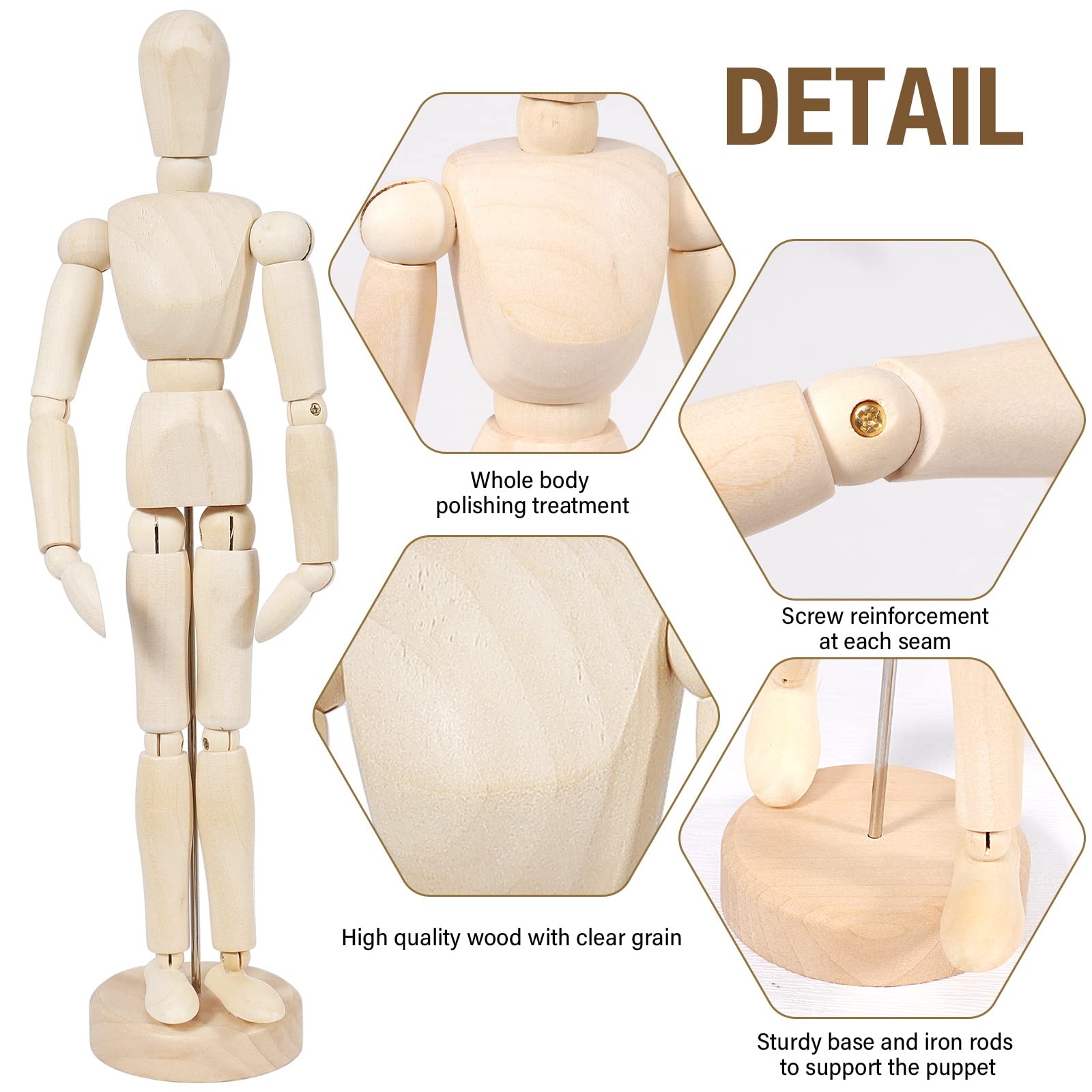2Pcs 12' Wood Poseable Mannequin,Artists Wooden Manikin Jointed Mannequin,Mini Art Figure Drawing Model with Base and Flexible Body,Perfect for Home Decoration or Drawing The Human Figure 6