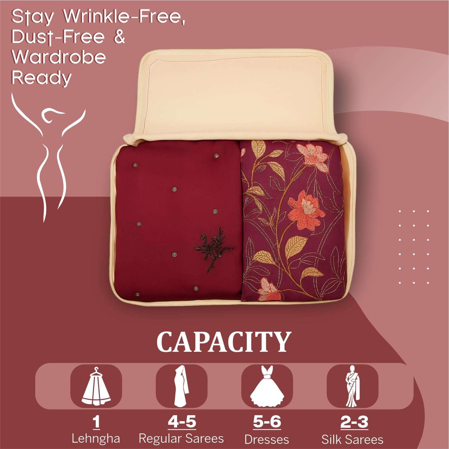 JD FRESH 4 Pcs Cotton Saree Cover for Wardrobe/Space Saving Bag with Zip Closure & Big Transparent Window/Wardrobe-Cupboard Organizer for Clothes/Bedsheets/Lehengas (17 X 14 x 7 Inch, Off White) 4