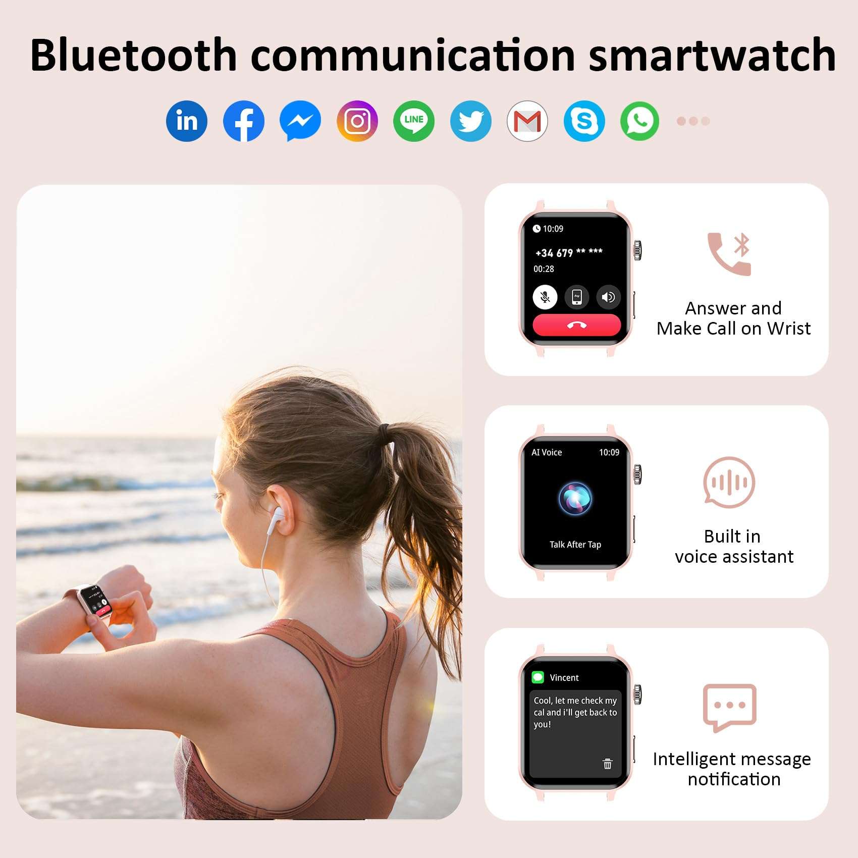 Blackview Smart Watches for Women(Make and Answer Calls),1.85''HD Screen Fitness Tracker Watch,100+ Sport Modes,SpO2/Heart Rate/Sleep Monitor for Android iPhone 3