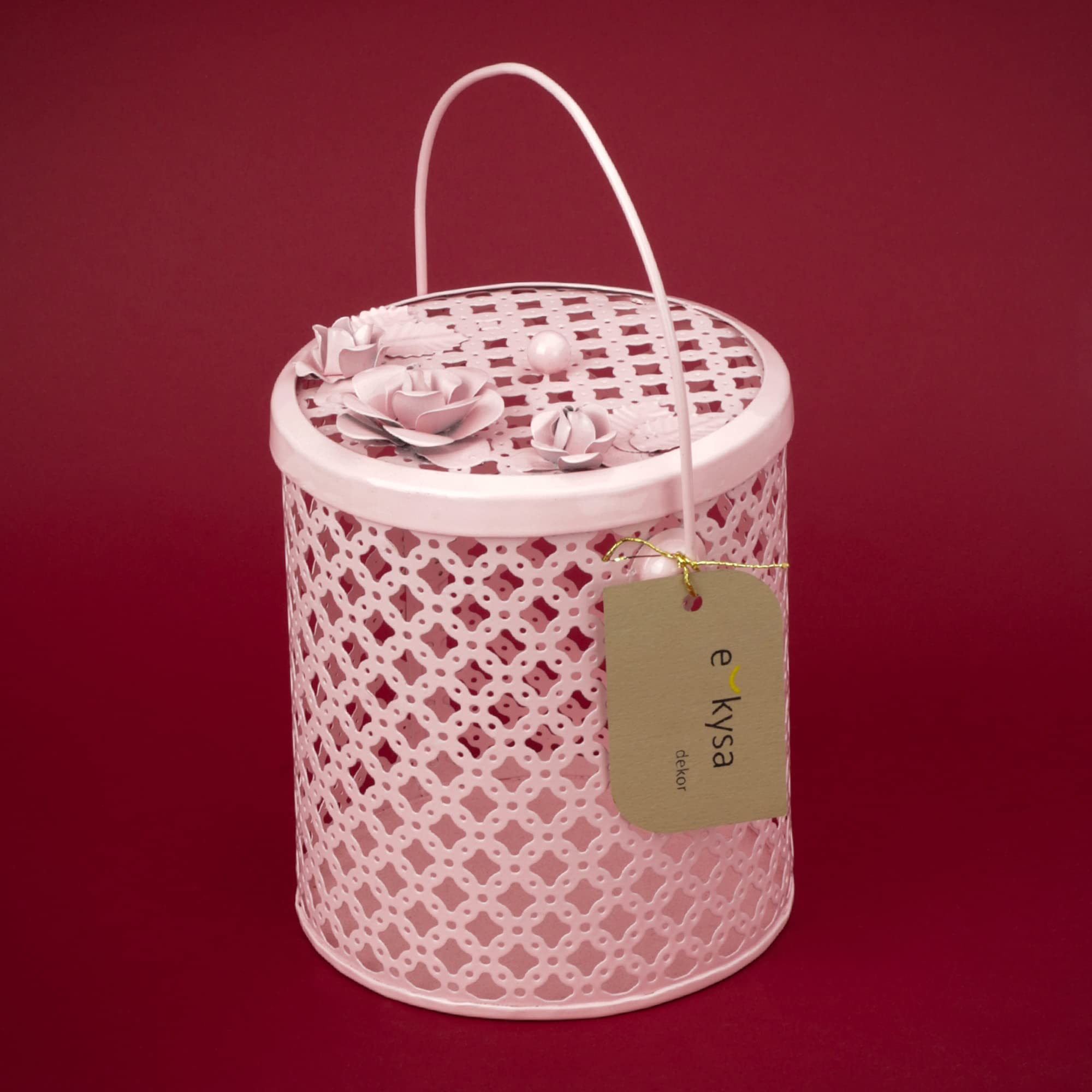 ekysa dekor metal multipurpose hamper Fancy Basket/Tray/Platter box with lid and hadles for Packing, Gifting, Decoration - 13 * 13 * 15 cm, Baby Pink 6