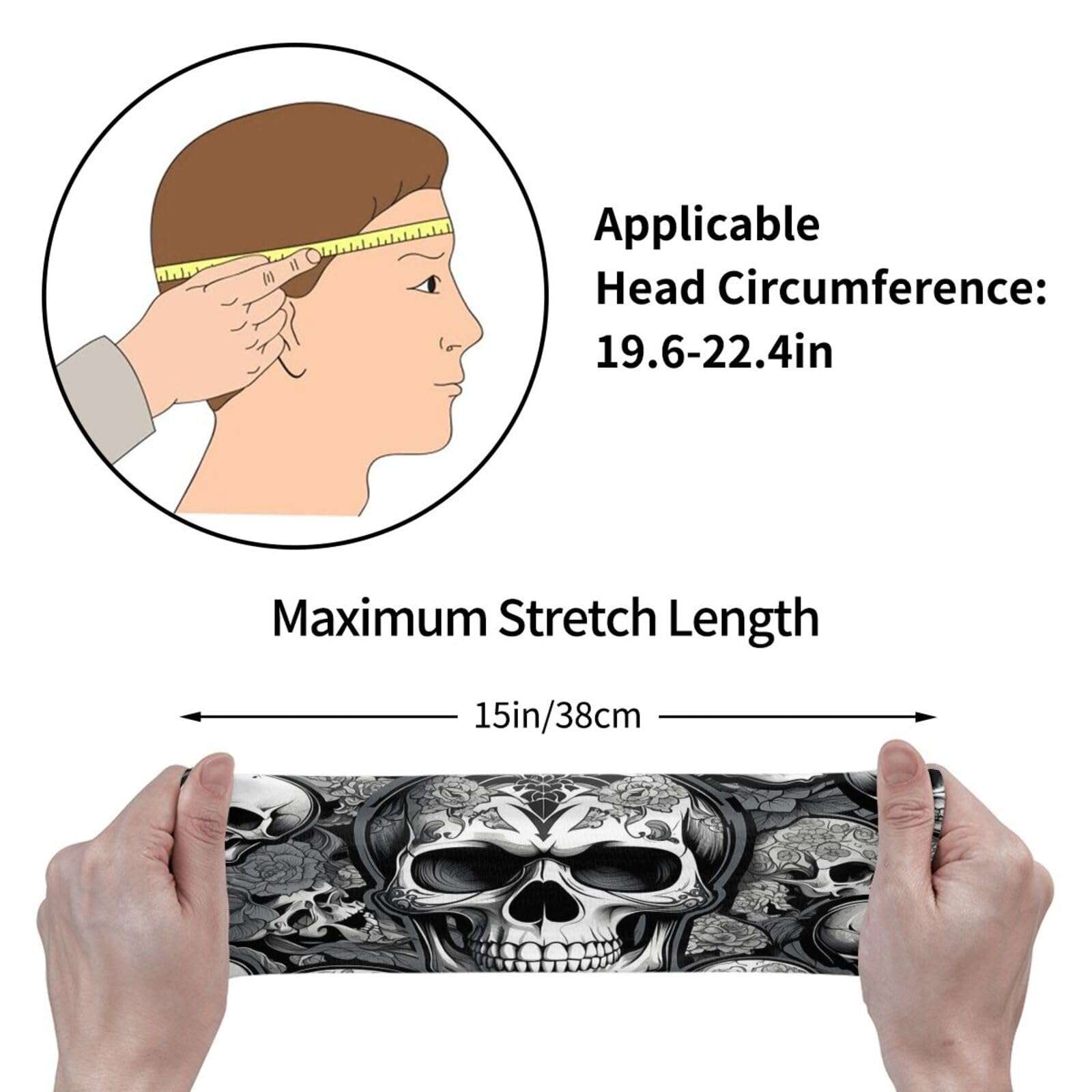 Burstdan Vintage Skull Ghosts Halloween Floral Gothic Sports Fitness Headband, Sweat Resistant Headband, Hair Band, Breathable Sweat Wicking Fitness Equipment Headbands for Women Men, Black 6