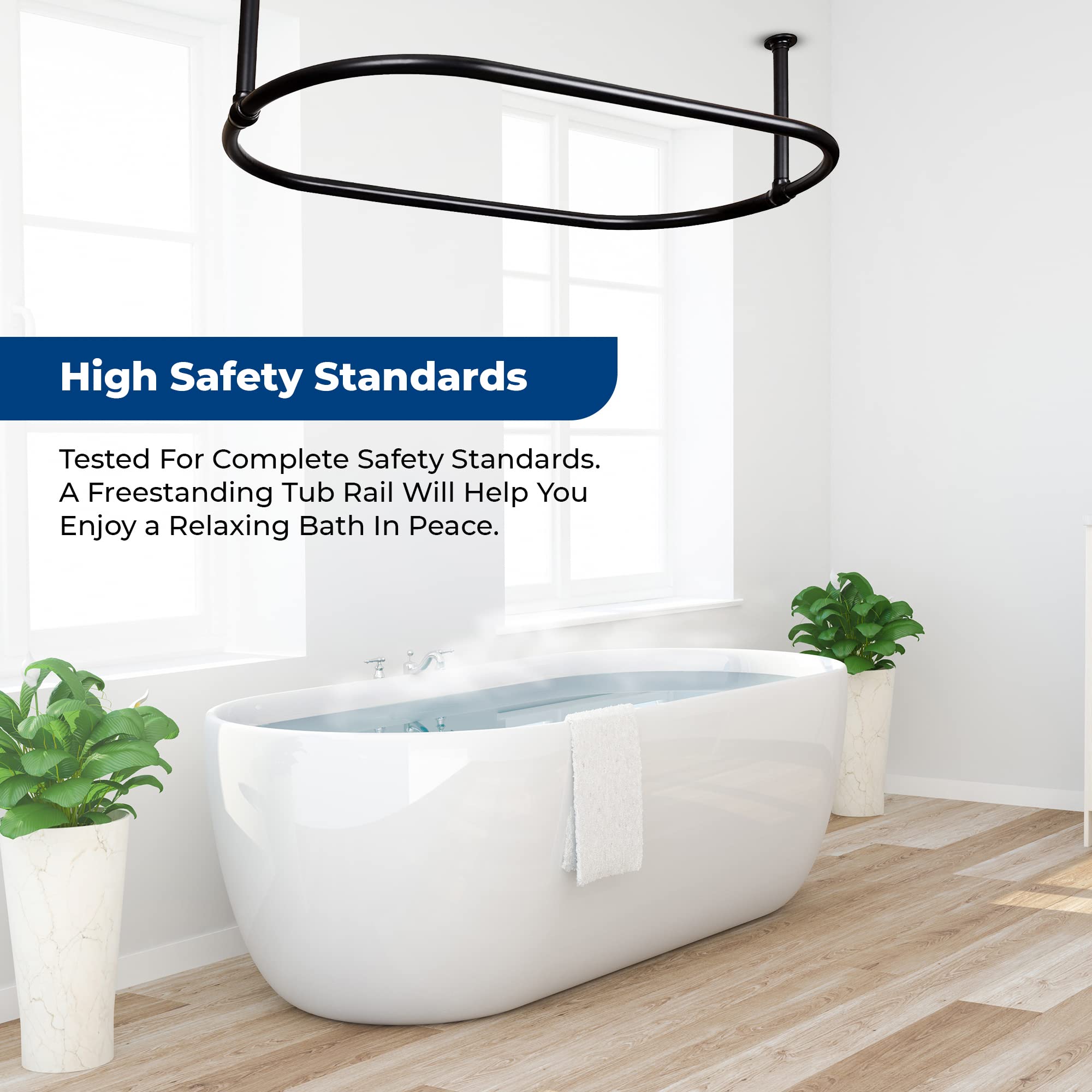 Zamuna Oval Shower Curtain Rail Rod For Bathroom, Traditional, Large and Heavy Duty Ceiling Mounted with Adjustable Support - 45X 25 Inch (Free Curtain Rings) (Black) 6