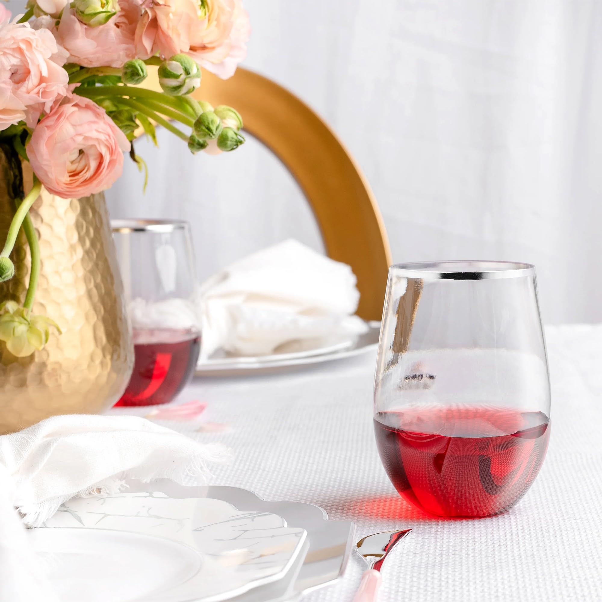 DecorLine Elegant Stemless Wine Goblets - 12 oz (Pack of 6) - Clear with Luxurious Silver Rim - Chic, Durable & Timeless Design - Perfect for Entertaining and Celebrations 4