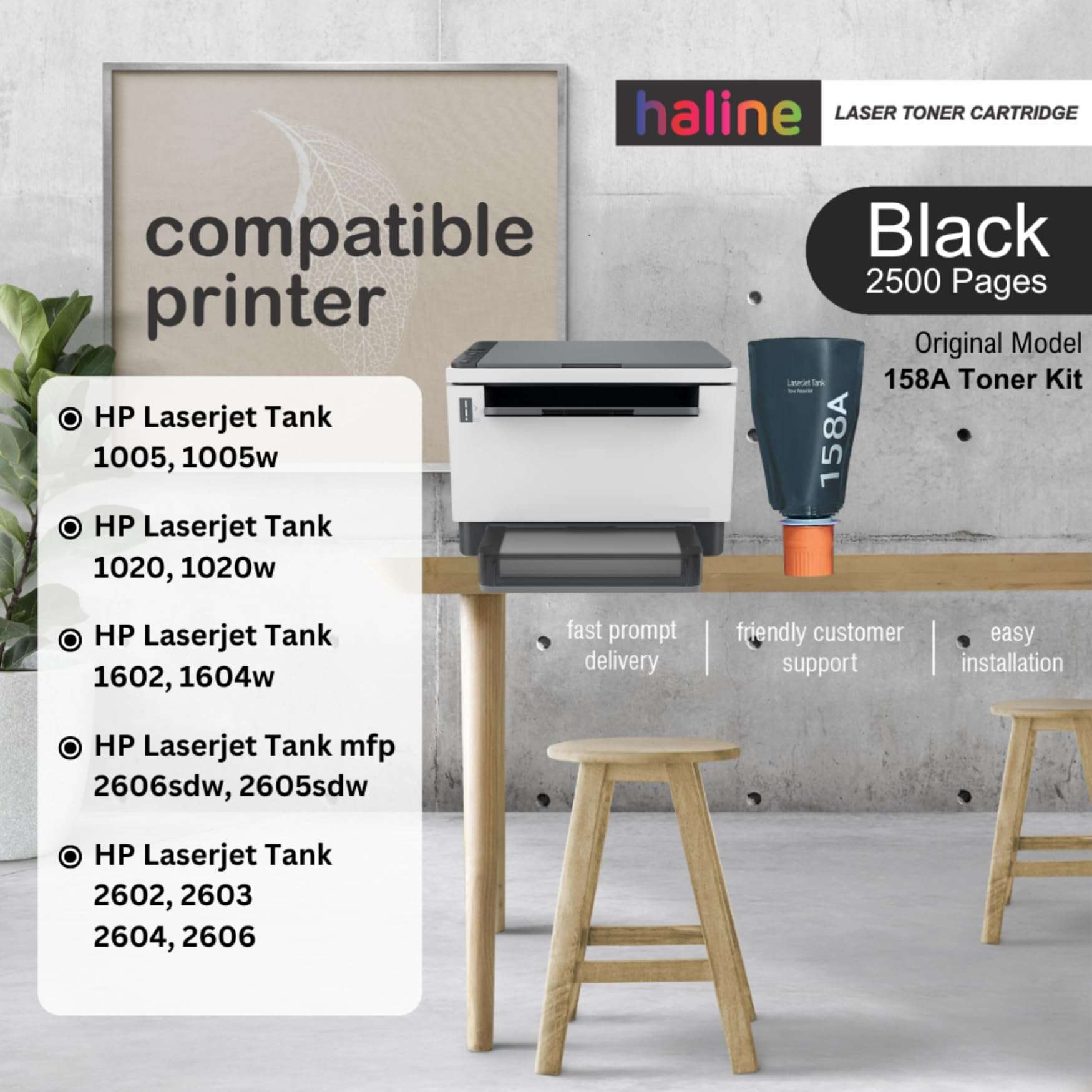 Haline 158A (W1580A) Black Toner Reload Kit Compatible for HP Laserjet Tank MFP 1005w,1020w, 1602w, 1604w, 2506, 2602sdn, 2603sdw, 2604sdn, 2605dsw, 2606dc, 2606sdn, 2606sdw Printer 158A (Pack of 2) 3