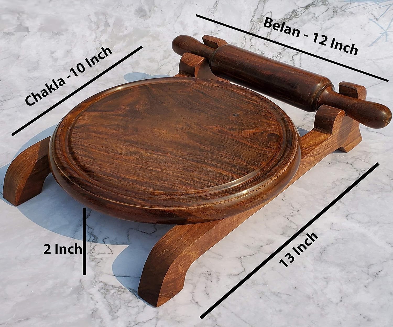 Aangan Kraft Handicrafts Premium Wooden Chakla Belan Set with Stand | Durable, Handcrafted Rolling Board and Pin for Perfect Rotis & Chapatis | Traditional Kitchen Tool Set for Easy Cooking 3