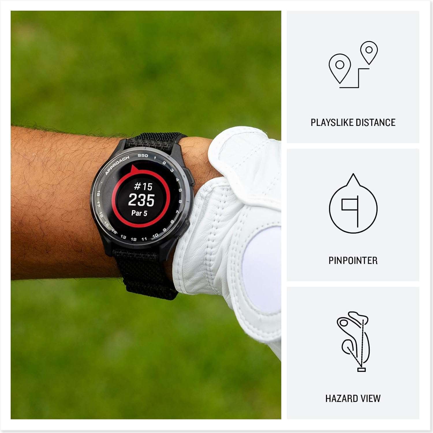 Garmin Approach S50 Advanced Golf Watch with GPS, AMOLED Display, Sports and Fitness Smartwatch, Cream Gold Aluminum Bezel with Ivory Comfort Fit Nylon Band Bundle with Wireless Air Buds 4