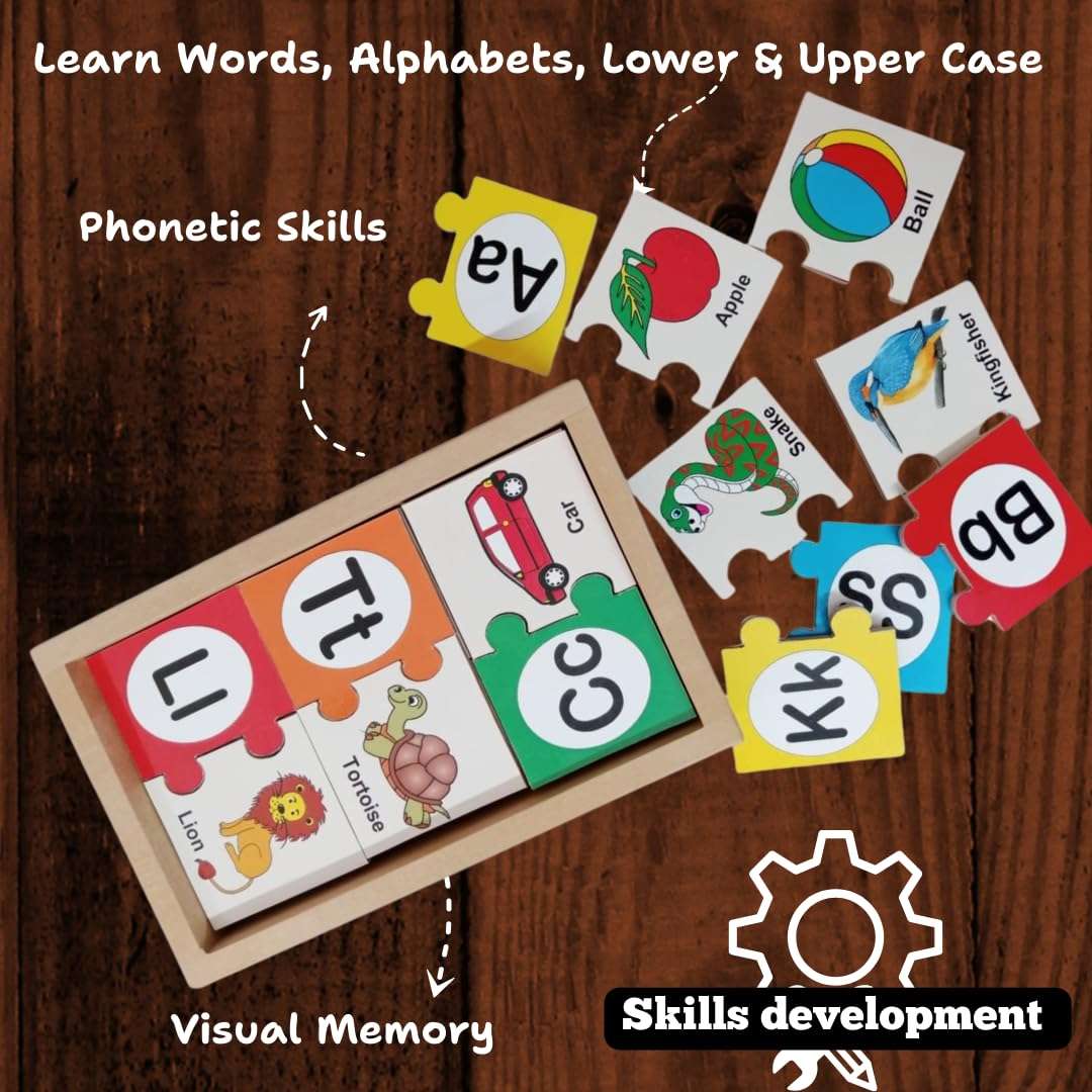 Toyjos Alphabet Matching Wooden Colorful for Kids – Fun Learning Toy for Toddlers & Preschoolers | Early Education for Kids and Toddler Baby | Learning Puzzle | Educational Puzzle 5