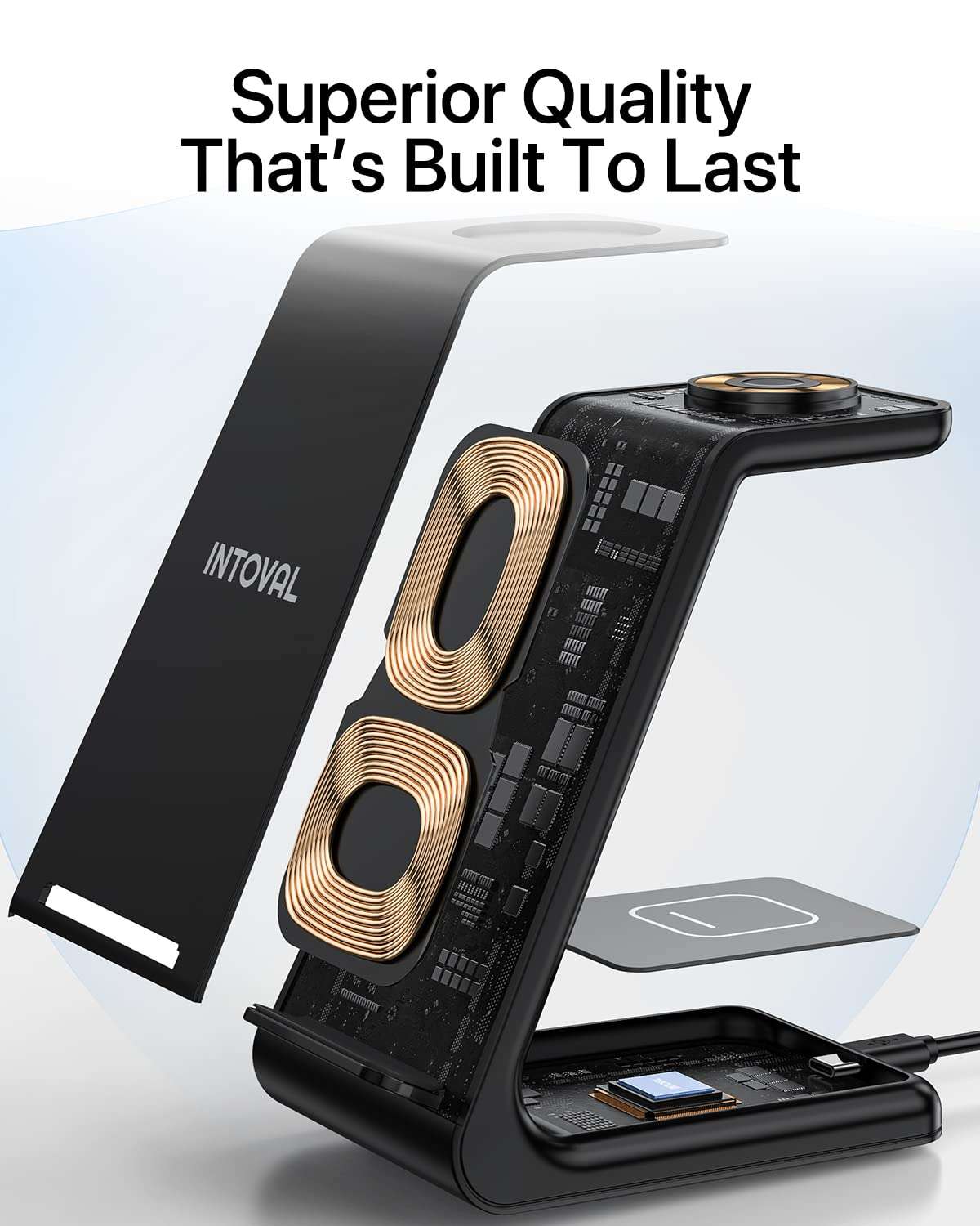 Intoval Wireless Charger,Wireless Charging Station for Samsung Galaxy Phone/Watch/Buds,fit for Galaxy S25/S24/S23/S22,Note20/10/Z Fold/FLI,Watch 8/7/6/5/4/Active 2/1, Buds3/2/Pro/Live(S3,Black) 6