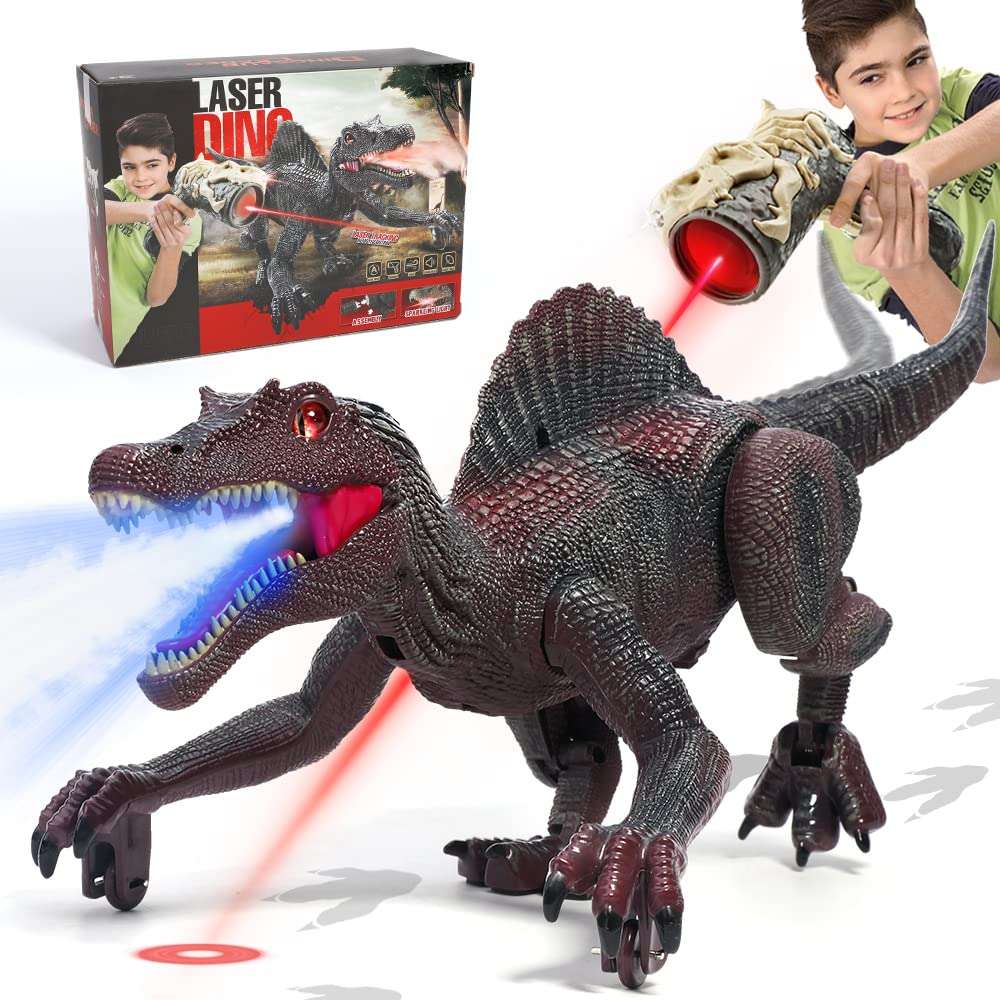 FRUSE Remote Controlled Dinosaur Toy, RC Spinosaurus Toy with Light Tracking, Spray Mist, LED Light, Roar, Radio Dino Toy, Gifts for Children, Boys, Girls, Age 3, 4, 5, 6, 7, 8 (Red) 1