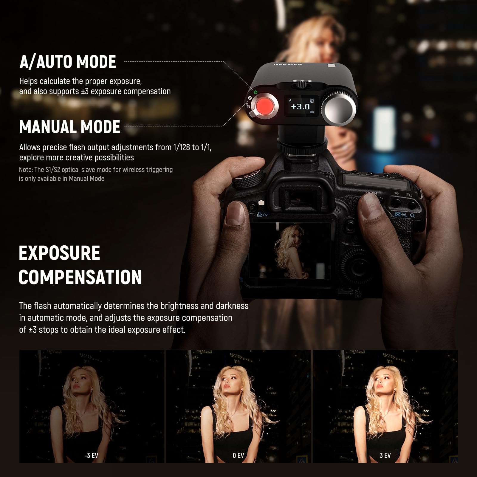 NEEWER Z160 Single Contact Camera Flash Compatible with Canon Nikon Sony Fuji Olympus Cameras, 22Ws GN14 6000K Speedlite, A/M Mode 1/1-1/128 Power, 1100mAh Battery 650 Full Power Light 1.5s Recycling 4