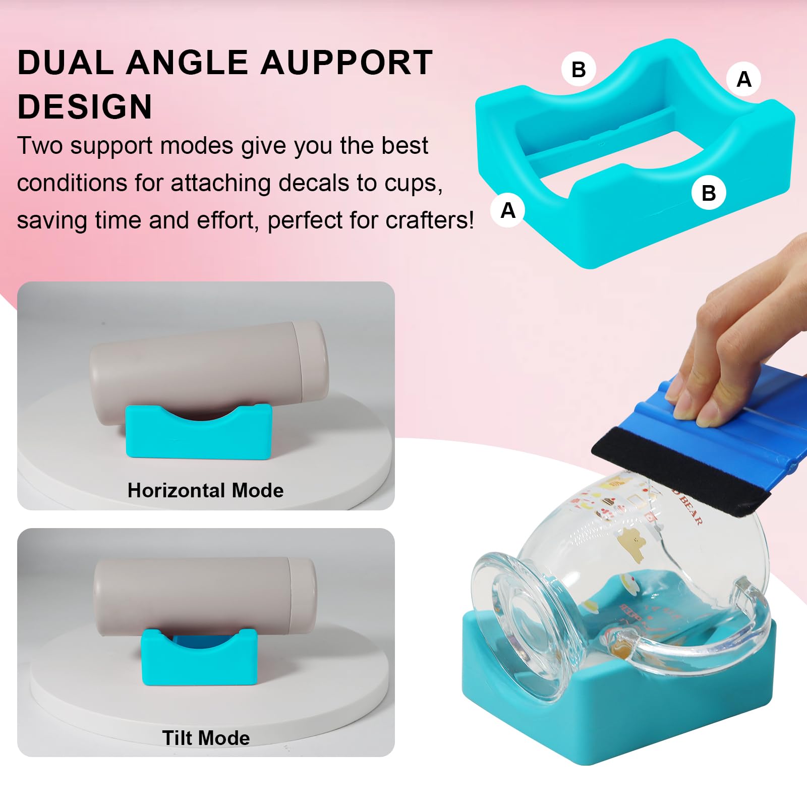 Silicone Cup Cradle Silicone Cup Cradle with Built-in Slot Anti-Skidding Tumbler Stand Cup Holder for Tumblers with Felt Squeegee Use to Apply UV DTF Stickers Vinyl Stickers for Tumblers (Blue) 4