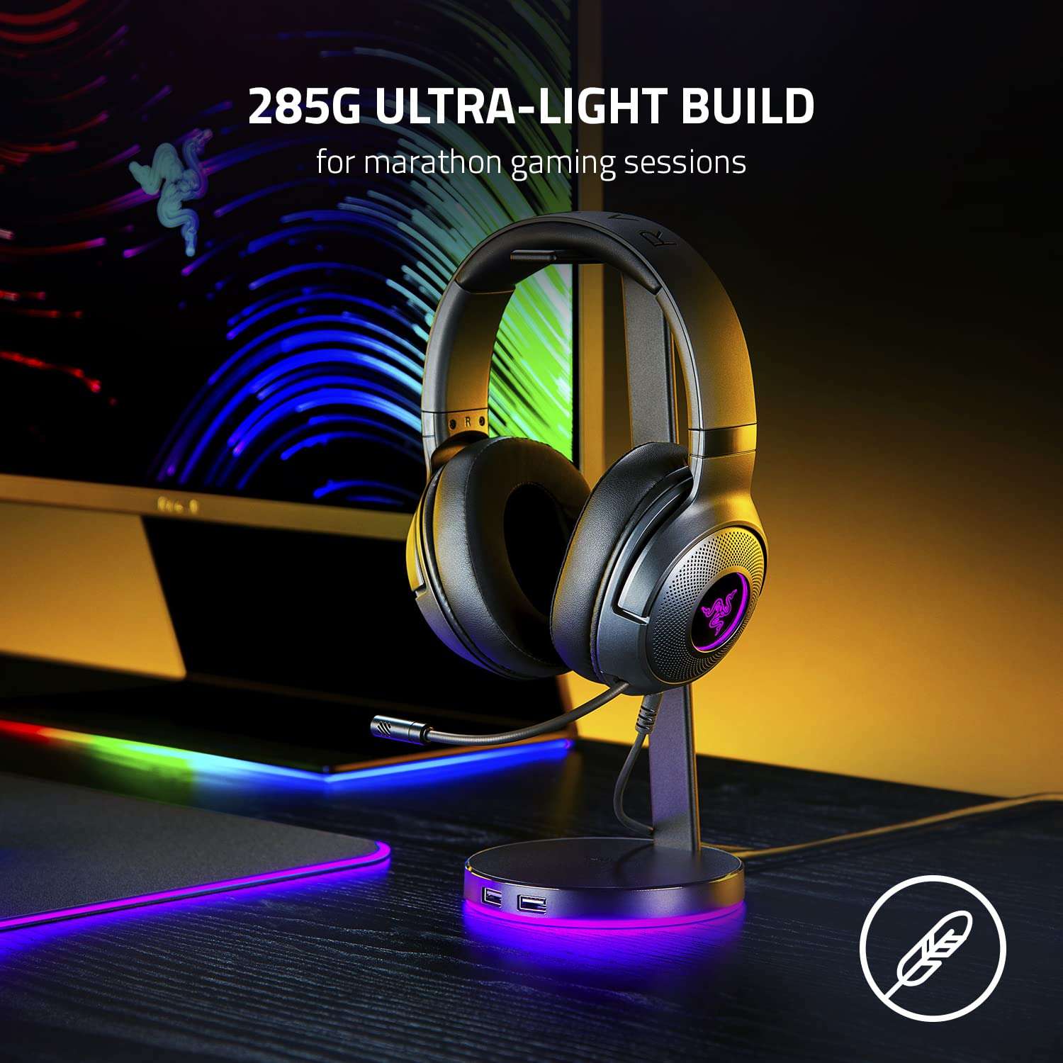 Razer Kraken V3 X Wired USB Gaming Headset: Lightweight Build - Triforce 40mm Drivers - HyperClear Cardioid Mic - 7.1 Surround Sound - Chroma RGB Lighting - Black 2