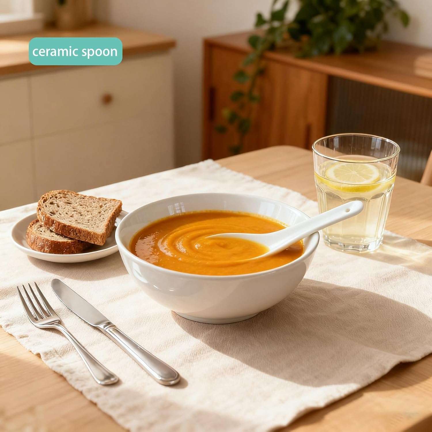 ZXORC Asian Ceramic Soup Spoons Set of 6 | Premium White Chinese Style Ceramic Spoons for Soup, Ramen, Pho, Noodles & Rice | Durable, Heat-Resistant Serving Spoons for Home, Kitchen & Restaurant Use 6