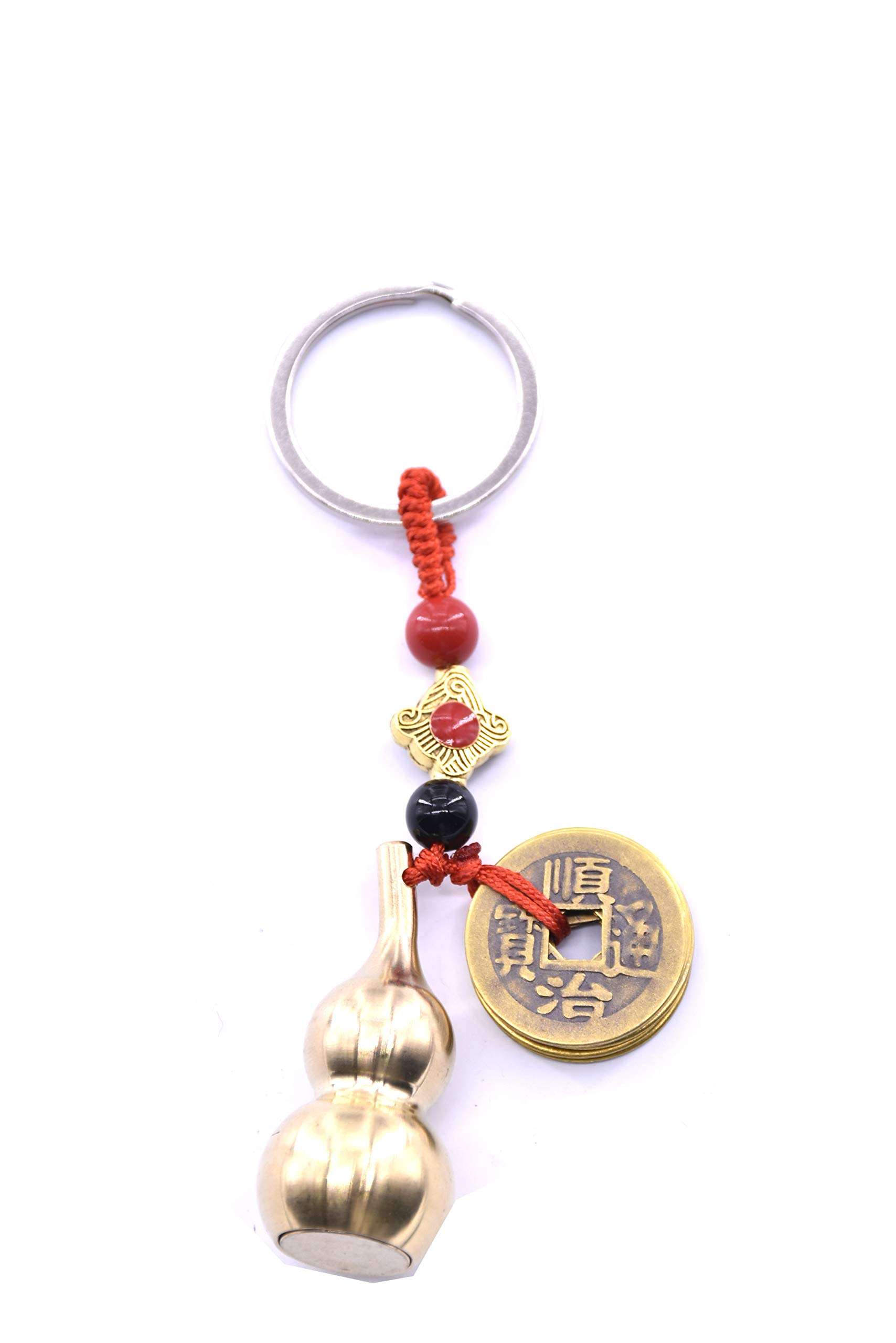 Feng Shui Coins with Brass Calabash Wu Lou Key Chain for good health Travel Safely Wealth Porsperity Success and Good Luck Fortune (2 pieces ) 4