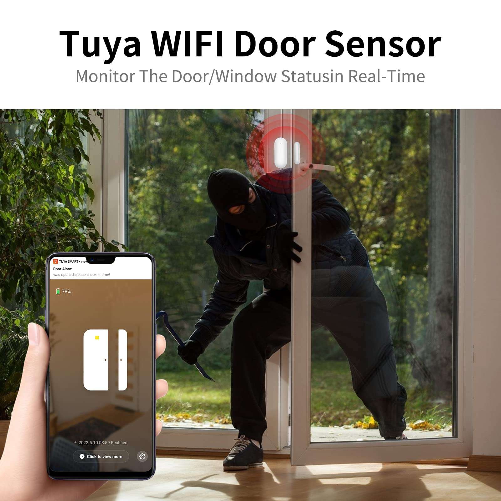 Door and Window Alarms for Home,No Hub NO Monthly Fee Door Alarms for Kids Safety,WiFi-Connected for Smart Life or Tuya APP Control,Compatible with Alexa,Easy to Install,Long Battery Life 6