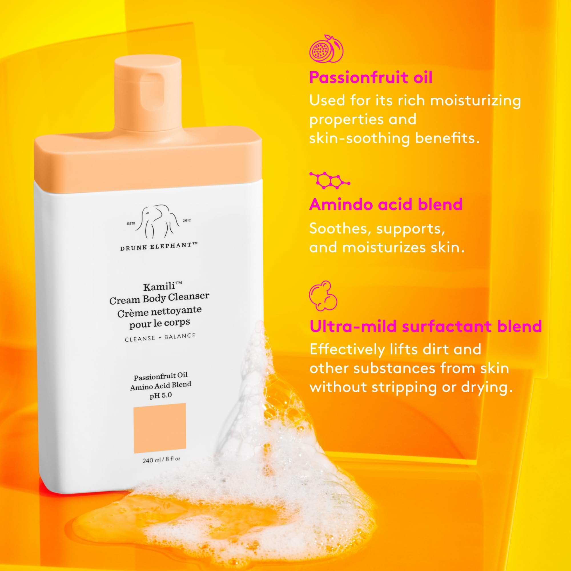 Drunk Elephant Kamili Cream Body Cleanser - 240 ml/8 fl oz - Sulfate-Free Body Wash - Clean Clinical Skincare - Cruelty-Free - Free of Essential Oils, Silicones, and SLS 3
