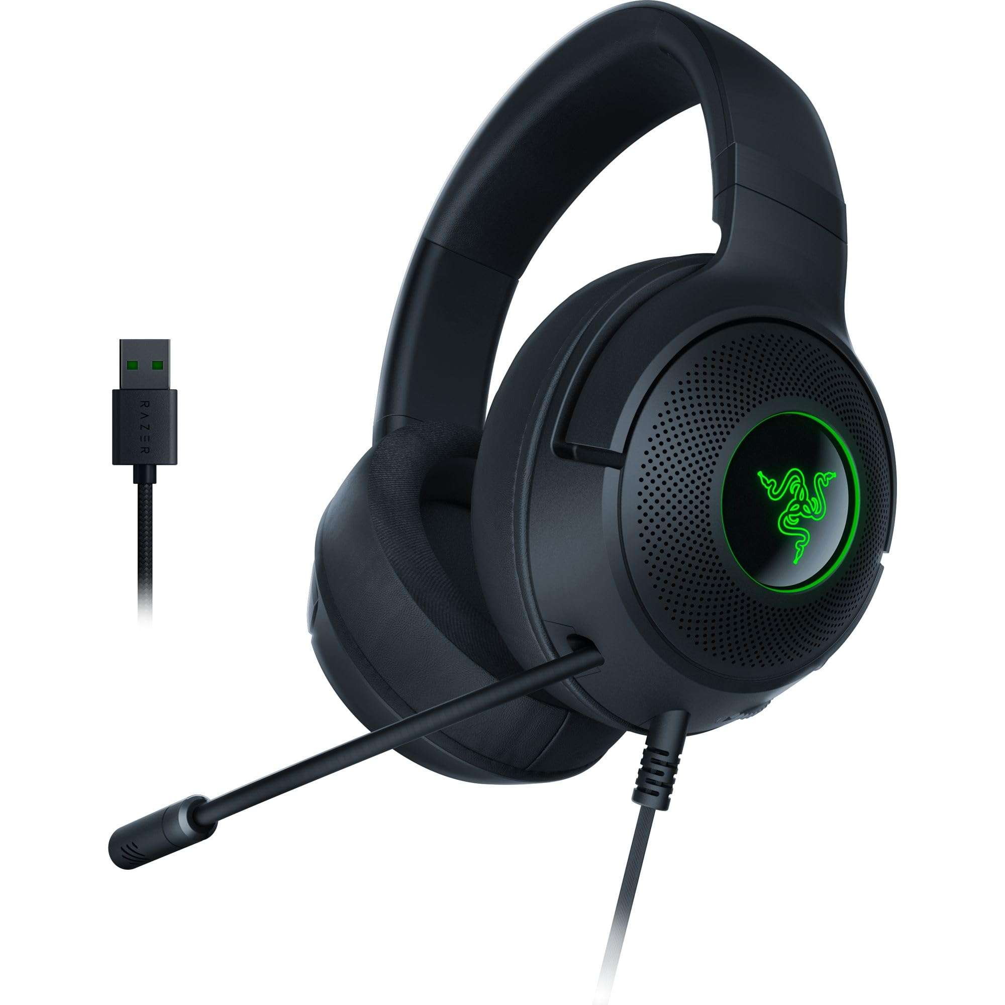 Razer Kraken V3 X Wired USB Gaming Headset: Lightweight Build - Triforce 40mm Drivers - HyperClear Cardioid Mic - 7.1 Surround Sound - Chroma RGB Lighting - Black 1