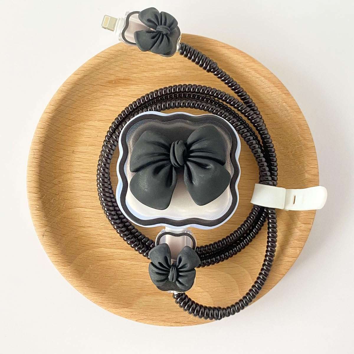 Compatible with Apple iPhone 18W/20W USB-C Charger Protective Cover Cute Bow Line Cord Charger Protector Kawaii Cable Saver for iPhone 14 15 16 Pro Max Fast Power Adapter 4