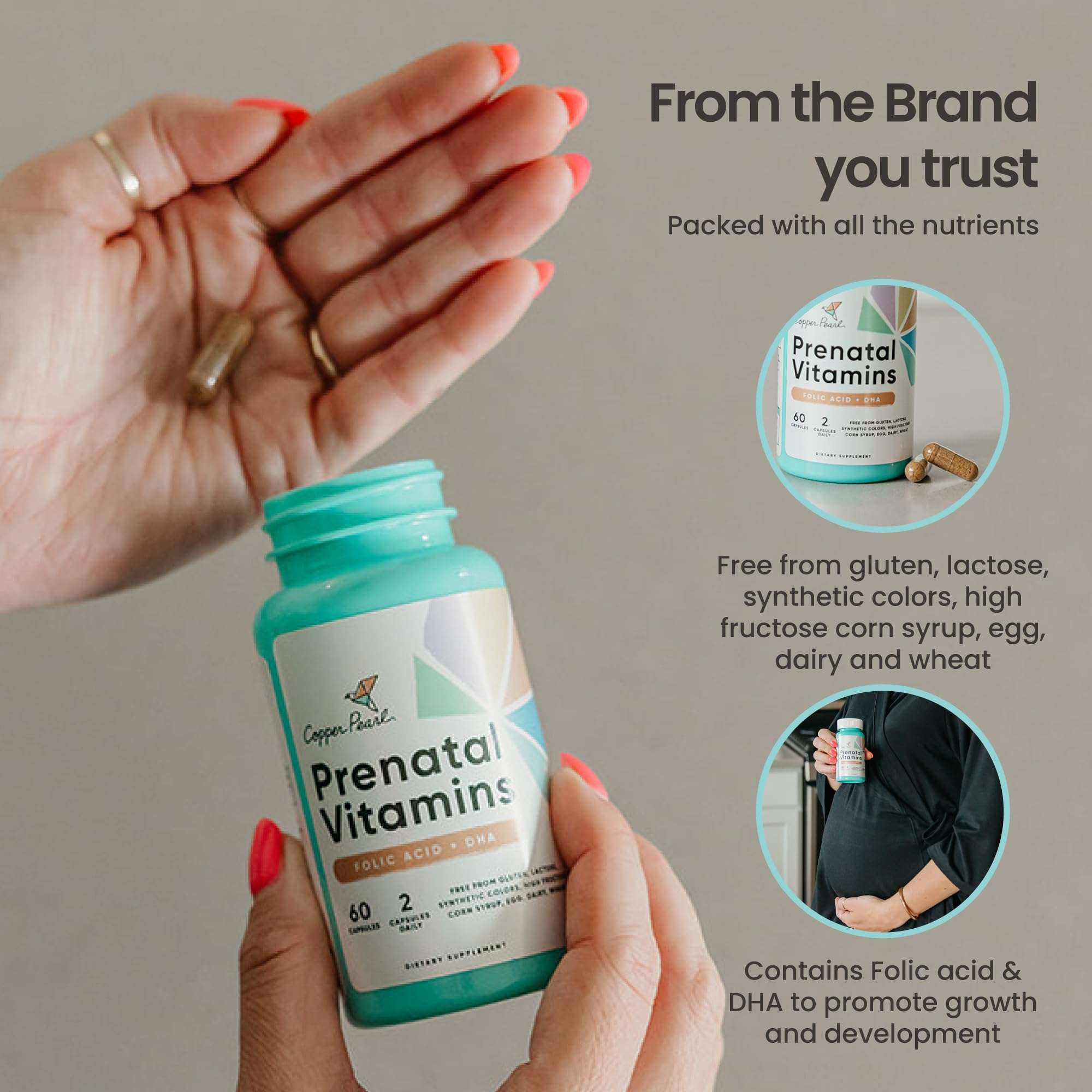 Copper Pearl Prenatal Vitamins for Women with Prenatal DHA, Folic Acid and Iron - Gluten and Lactose-Free Prenatal Vitamin for Pregnant Women - Prenatal Vitamins with DHA and Folic Acid, 60 Capsules 2