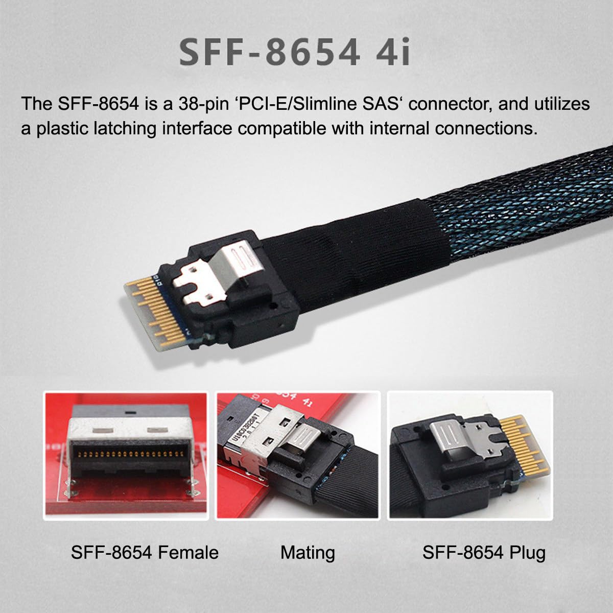 CY Cable Slimline SAS 4.0 SFF-8654 4i 38pin Host Raid to 4 SATA 7pin Target Hard Disk Fanout Raid Cable 1-to-4 Splitter (100cm) 5