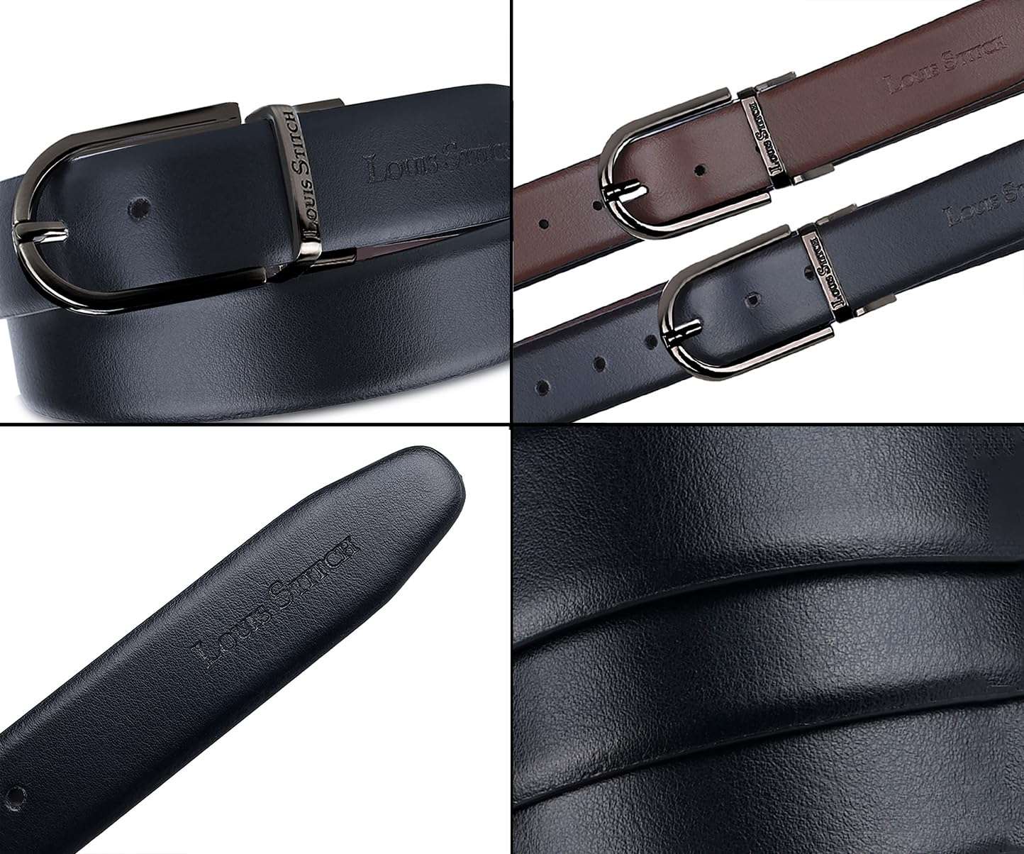 LOUIS STITCH Men's Italian Leather Reversible Belt 1.25 inch (35mm) Handcrafted Formal Waist Strap with Nickel Buckle Belt for Men Gents Boys (Black/Brown) (BE-SSGB) (Size-38) 6