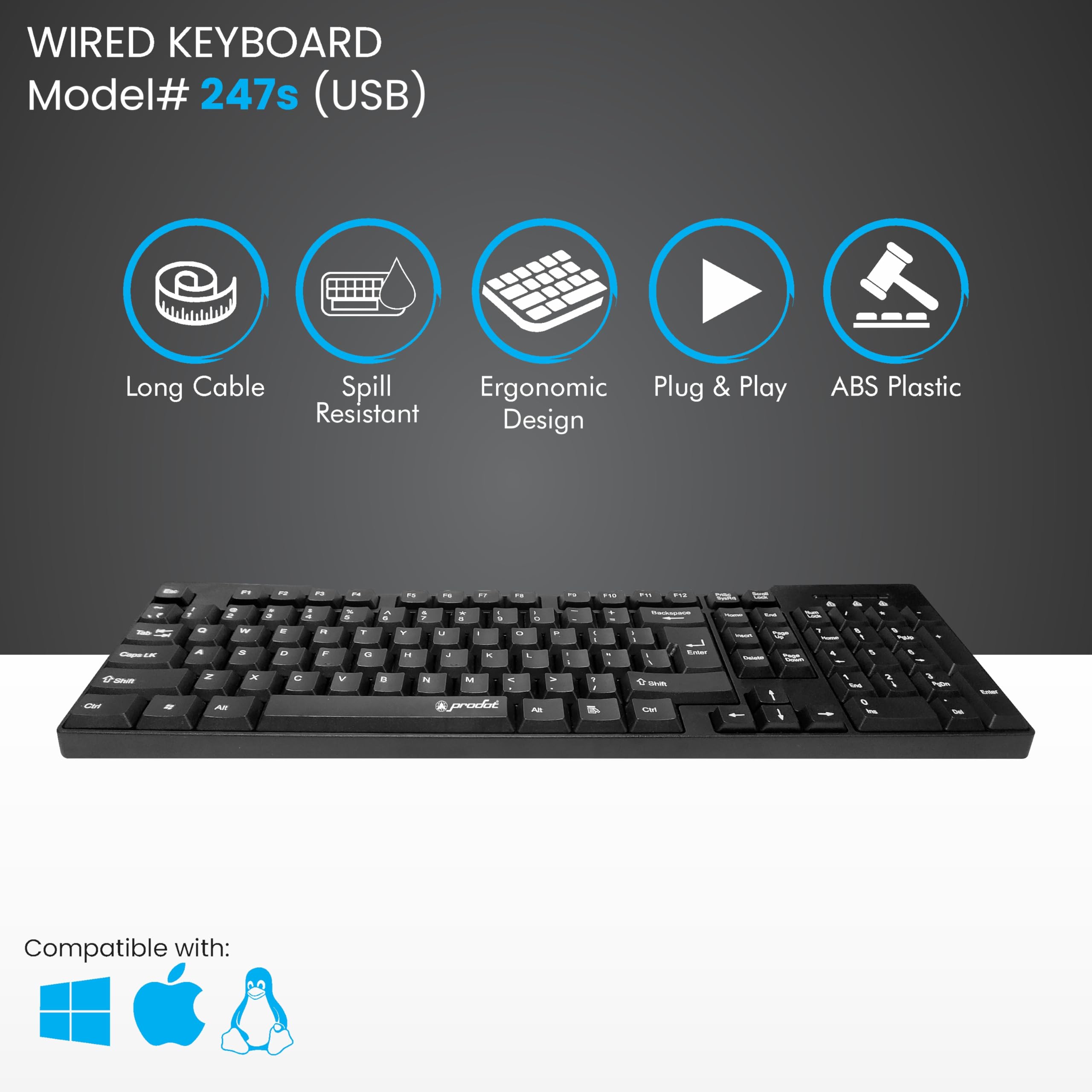 Prodot 5-in-1 Wired Combo Pack | 247s Wired Keyboard + Palm Optical Mouse with Adjustable DPI + 4 in1 Port USB Hub + USB Type-A to Type-C OTG + Anti-Slip Mouse Pad | for Laptop/Desktop 4
