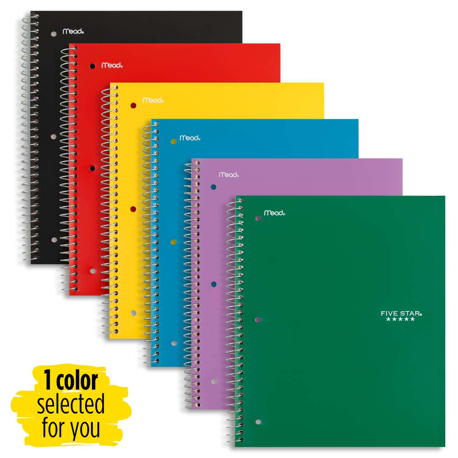 Five Star Spiral Notebook, 3 Subject, Wide Ruled Paper, 150 Sheets, 10-1/2" x 8", Color Selected For You (05204) 3