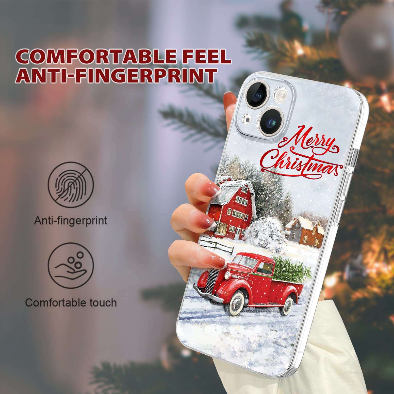 Newseego Compatible iPhone 14 Christmas Case, Shockproof Anti-Yellow Hard PC + TPU Bumper Protective Cover Phone Case for Girls Children Cute Merry iPhone 14 Case -Red Car 6
