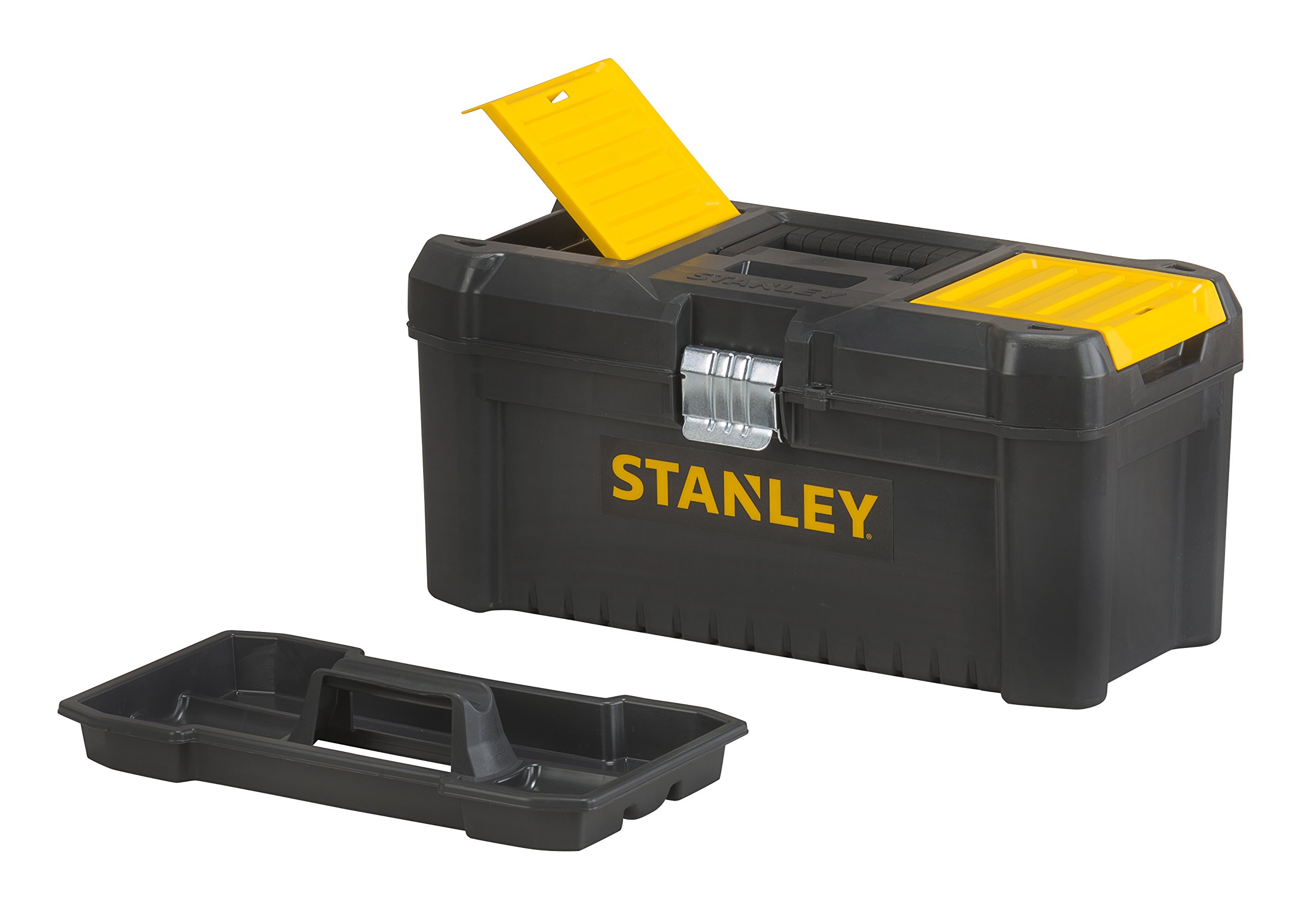 STANLEY STMT72794-8 1/4'' Square Drive Metric Socket Set (46-Pieces) & STST1-75518 16'' Essential Tool Box with Metal Latch (Black and Yellow) 6