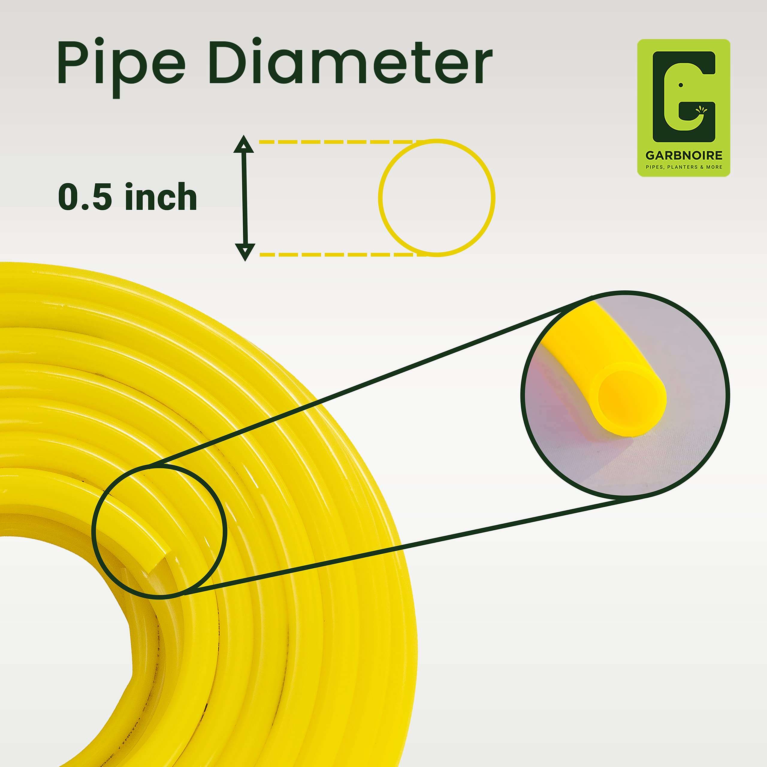 Garbnoire 15M 0.5 Inch Pvc Heavy Duty Yellow Garden Pipe | Lightweight, Durable & Flexible Garden Hose With Garden Accessories Like Hose Quick Connector, Tap Adapter & Water Spray Gun (Nozzle) 5