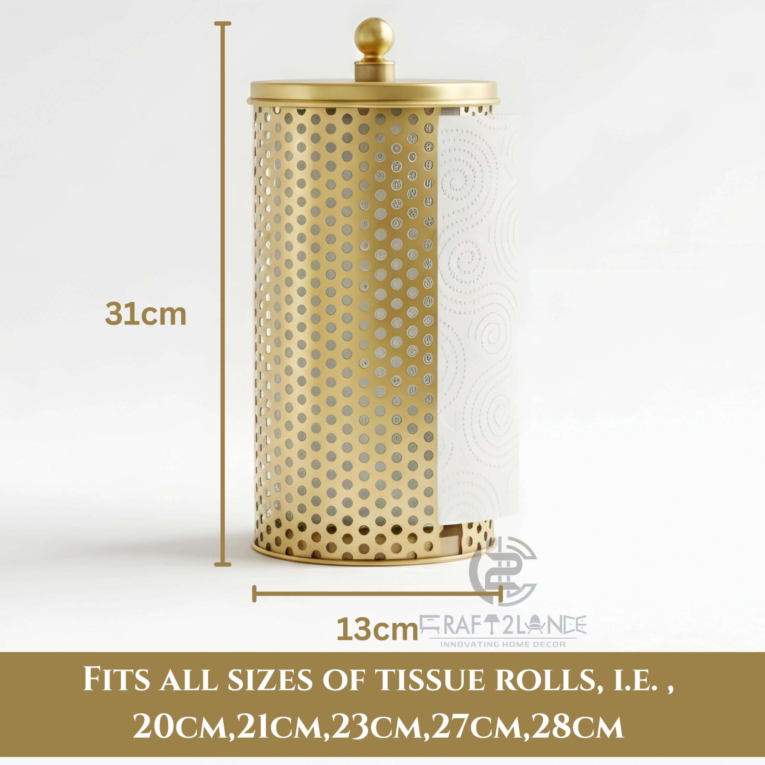 Craft2lance Metal Gold Tissue Roll Paper Holder/Paper Towel Holder for Home, Kitchen Paper Roll Dispenser for Bathroom and Dining Table (Gold) 3