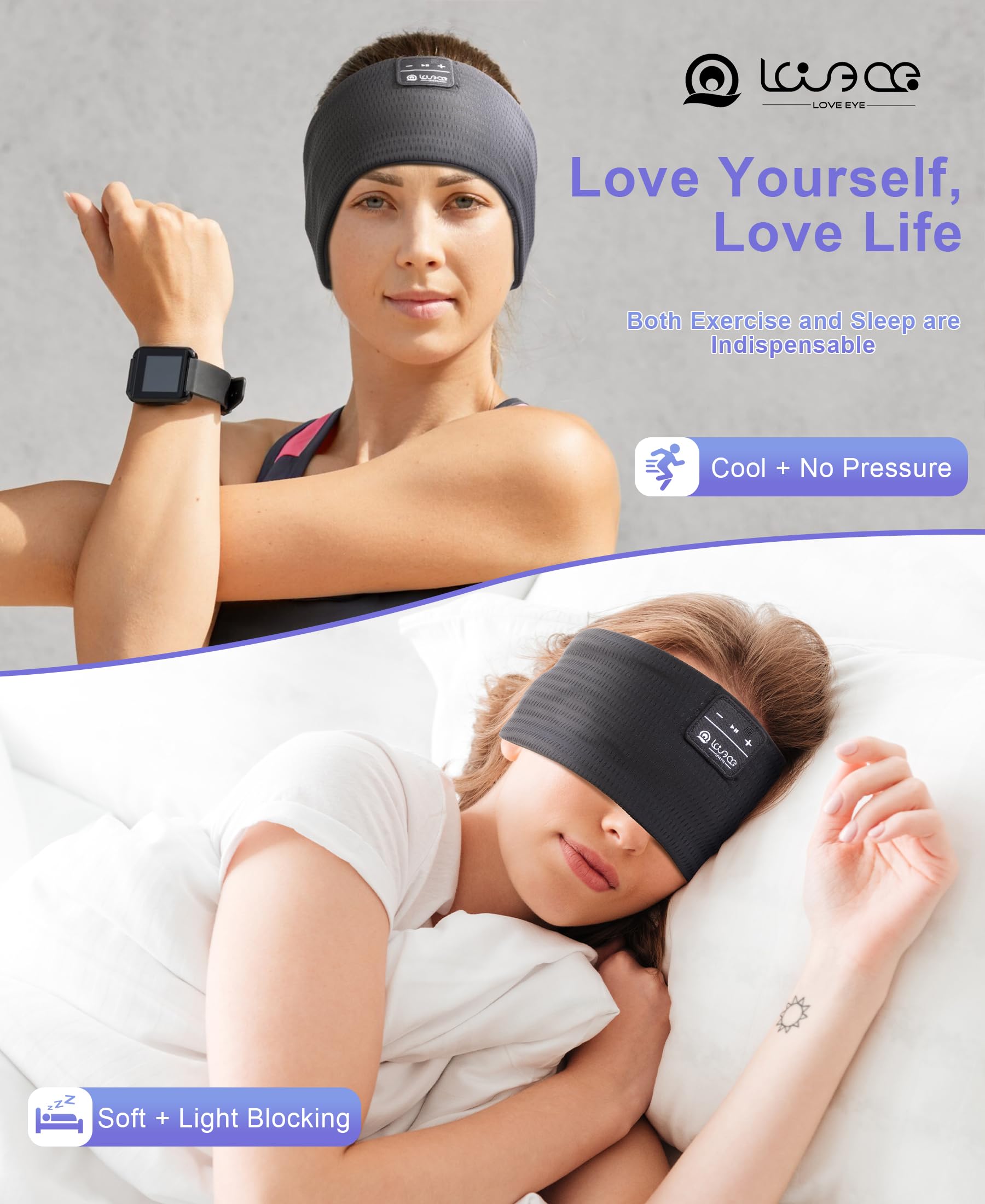 LOVE EYE Sleep Headphones Wireless Headband Headphones Bluetooth 5.4 for Side Sleeper Bluetooth Headband Earphones for Sports for tech Gadgets Gifts 2