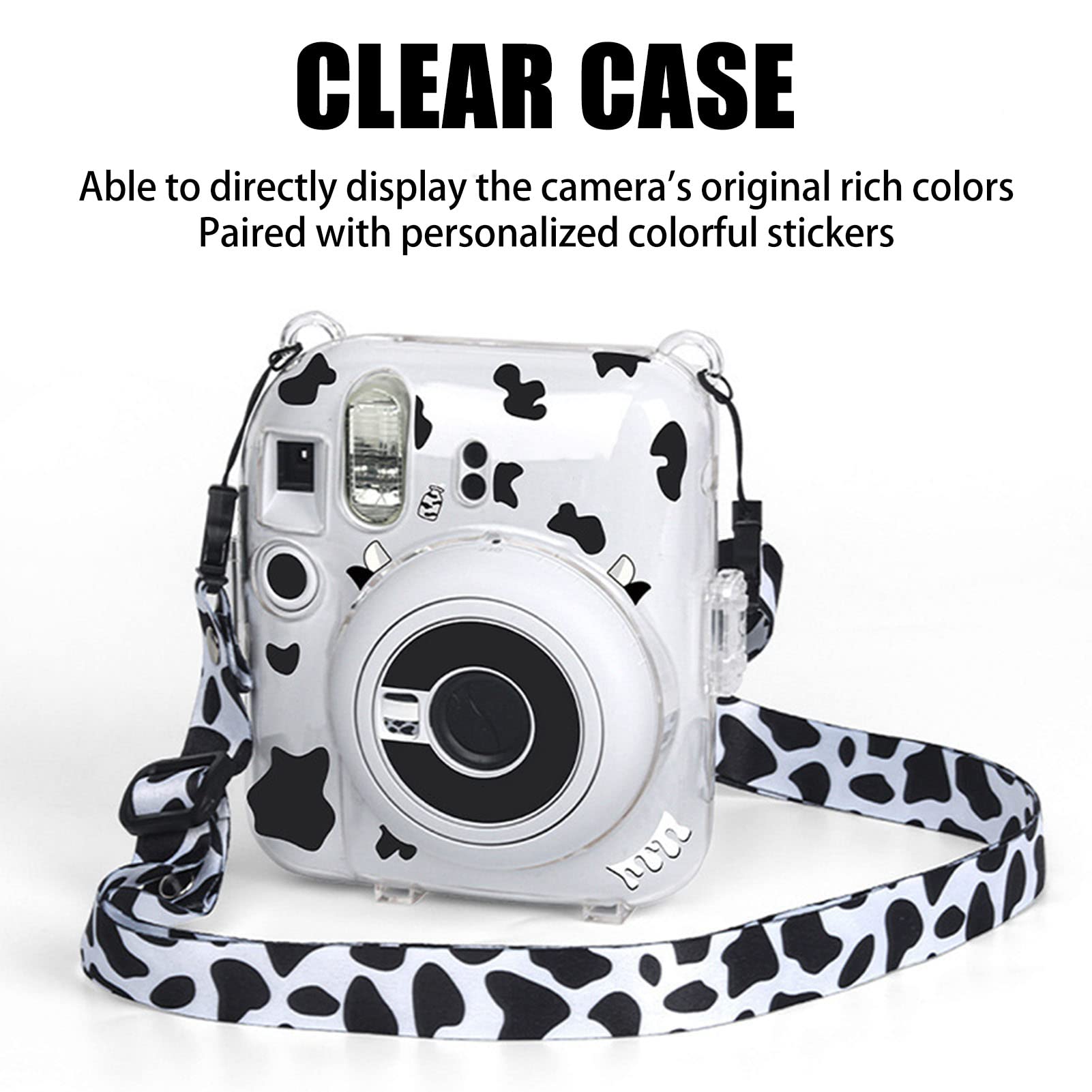 Dpofirs Instant Camera Case for Fujifilm Mini 12, Protective Cover Case for Instant Mini 12, Custom Case with Stickers, Detachable Adjustable Shoulder Strap, Gifts (Cow Pattern) 4