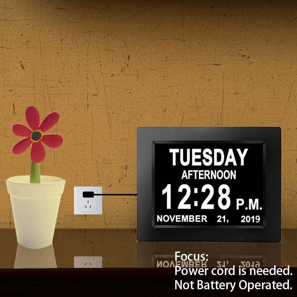 JALL 【New 2024】 Digital Calendar Alarm Day Clock - with 8" Large Screen Display, am pm, Multiple Alarms, for Impaired Vision People, The Aged Seniors, The Dementia, for Desk, Wall Mounted, Black 4