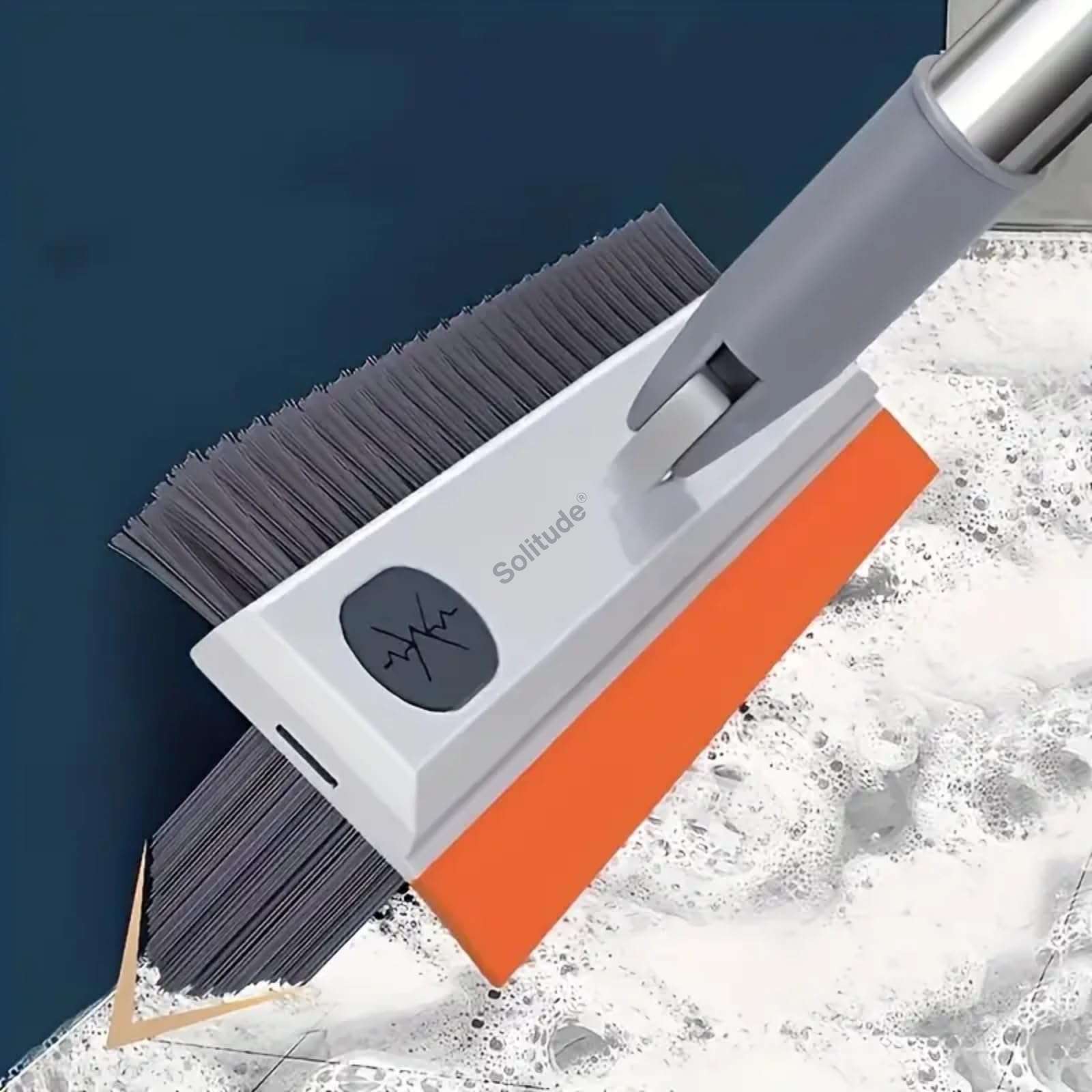 Solitude Heavy Duty 3-in-1 Bathroom Cleaning Brush with Wiper | V-Shaped Bristles, 180° Rotating Head, Long Handle Cleaning Tool | Floor Scrub Brush for Tiles, Wall, Toilet Corners, Glass & Kitchen 1