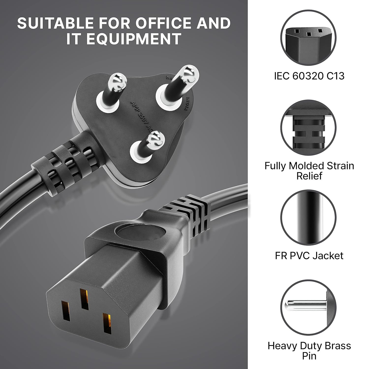 Universal Replacement 3-Pin Desktop Power Cable for Desktop, 1M, Black. 5