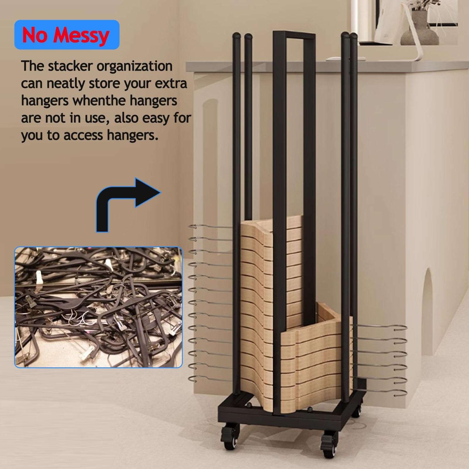 Hanger Stacker Organizer Stand Black 39 50 Inch Tall, Closet Metal Clothes Hanger Storage Rack Holder Space Saver, for Laundry Room Closet Dry Cleaning Room (Siz 5
