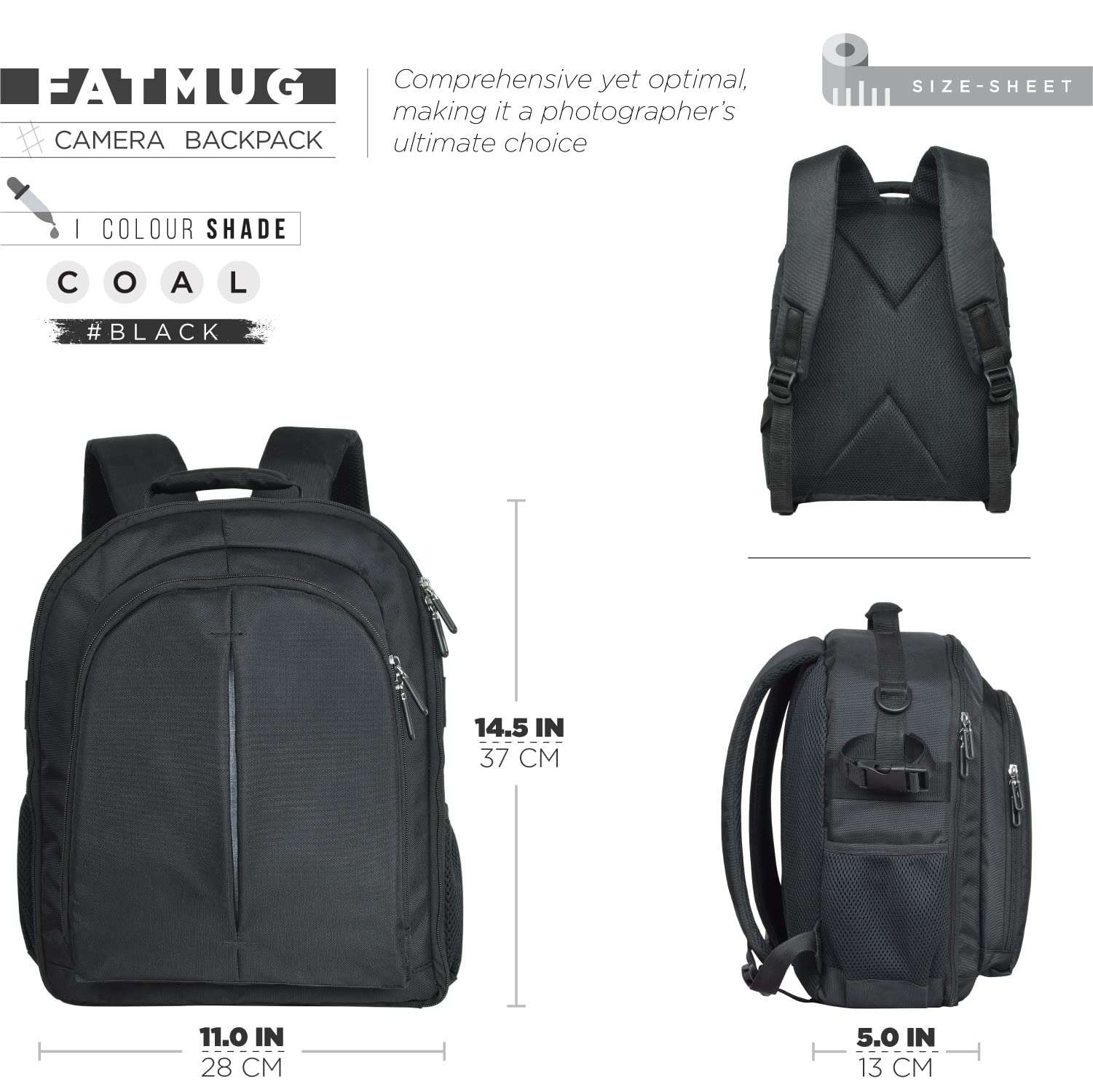 FATMUG Camera Backpack for DSLR, Lens, Accessories and Laptop (13"), Tripod Holder (Black) 3