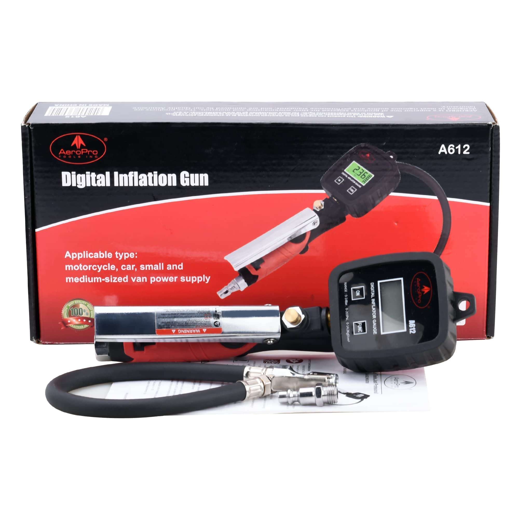 AEROPRO Tools Digital Tire Inflator with Pressure Gauge, 203 PSI Air Chuck and Compressor Accessories Heavy Duty with Rubber Hose and Quick Connect Coupler with Display Resolution 5