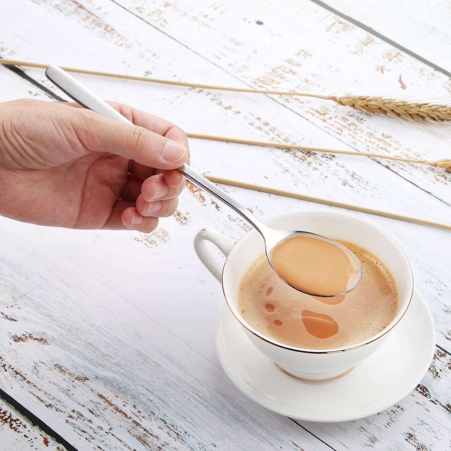 Mockery Stainless Steel Soup Spoons Round Dinner Spoon Table Spoon Meal Spoon 8.26 Inch Long Handle Smooth Round Head Excellent Anti-Stick Round Soup Scoop Tablespoon Tableware Silverware (Pack of 6) 3