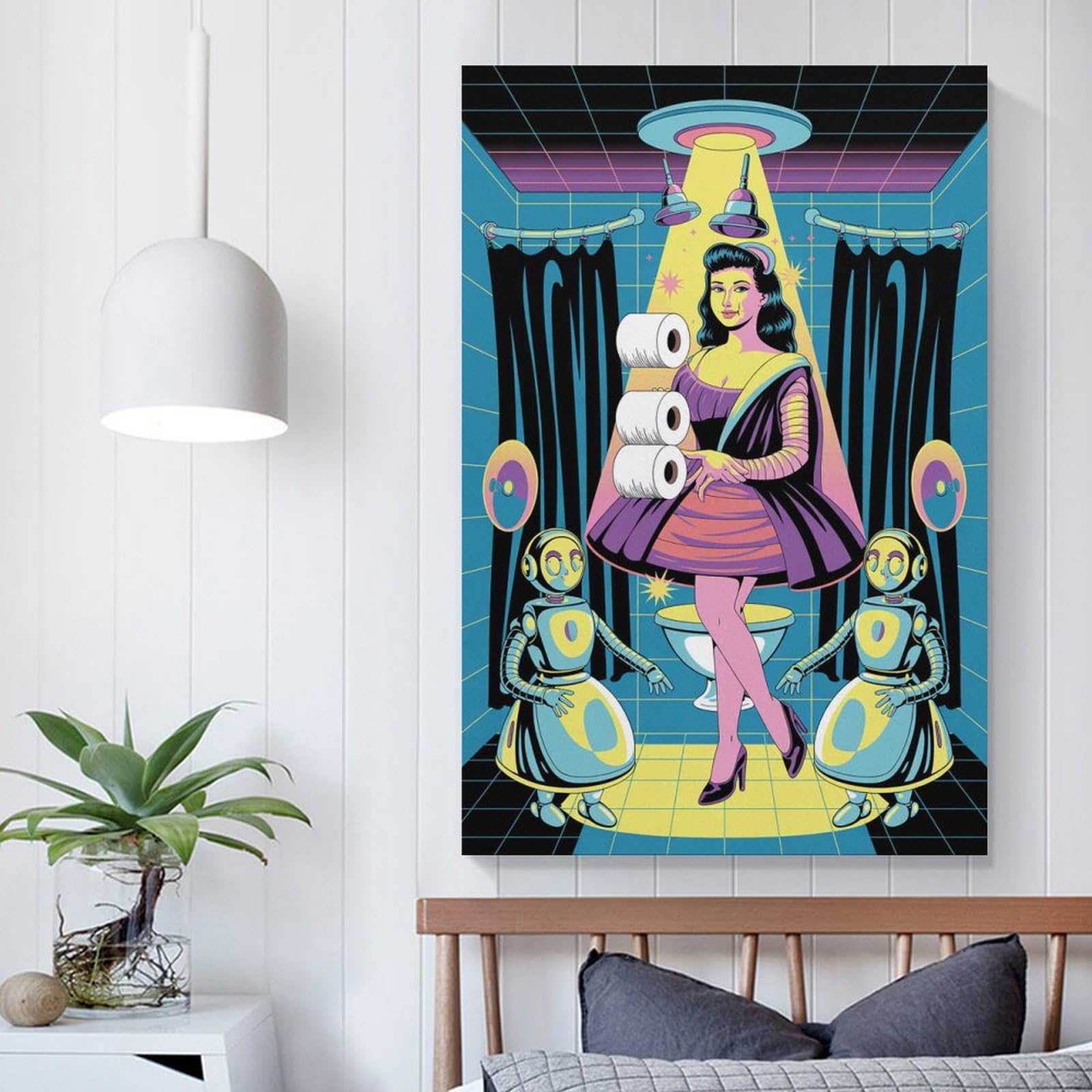 Whimsical Bathroom Decor UFO Scrubber Beehive Hair & Atomic Age Blacklight Curtains Canvas Poster Unframe-style 16x24inch(40x60cm) 6