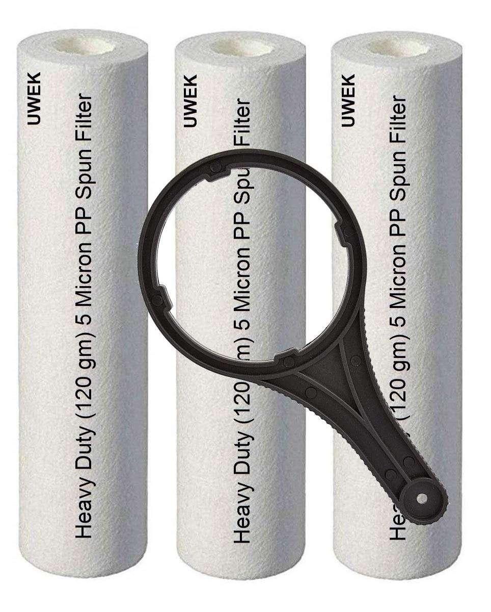 UWEK 5 Micron 10" inch PP Spun pre Filter, Heavy Duty 120 gm with Spanner (3+1) Suitable for RO Water Purifier (Pack of 4 item) 1