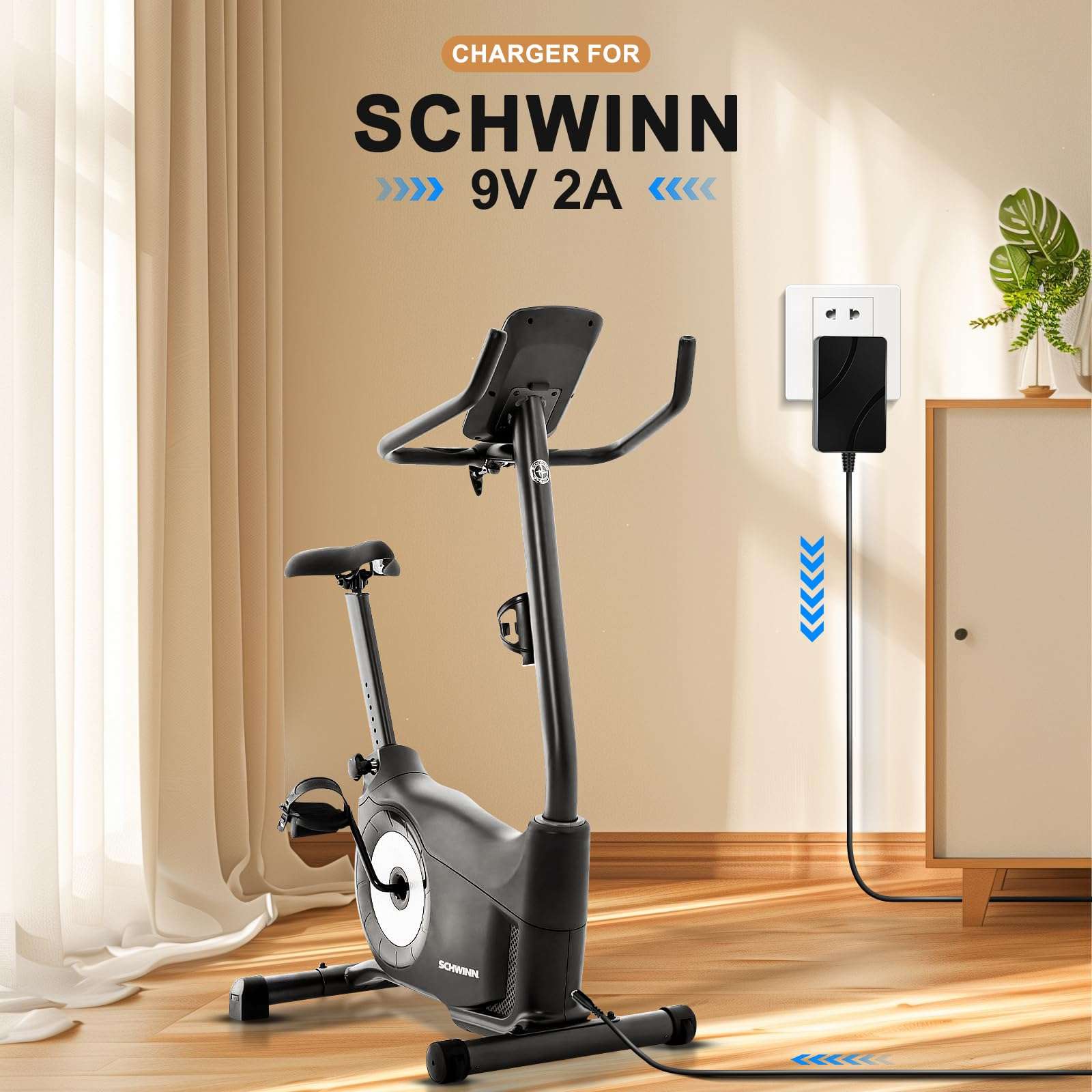 Charger for Schwinn 170 230 270 101 130 150 A10 A20 420 460 470 202 220 240 Stationary Bike Power Cord for Exercise Elliptical Replacement Upright Trainer Power Cord with 6Ft 5