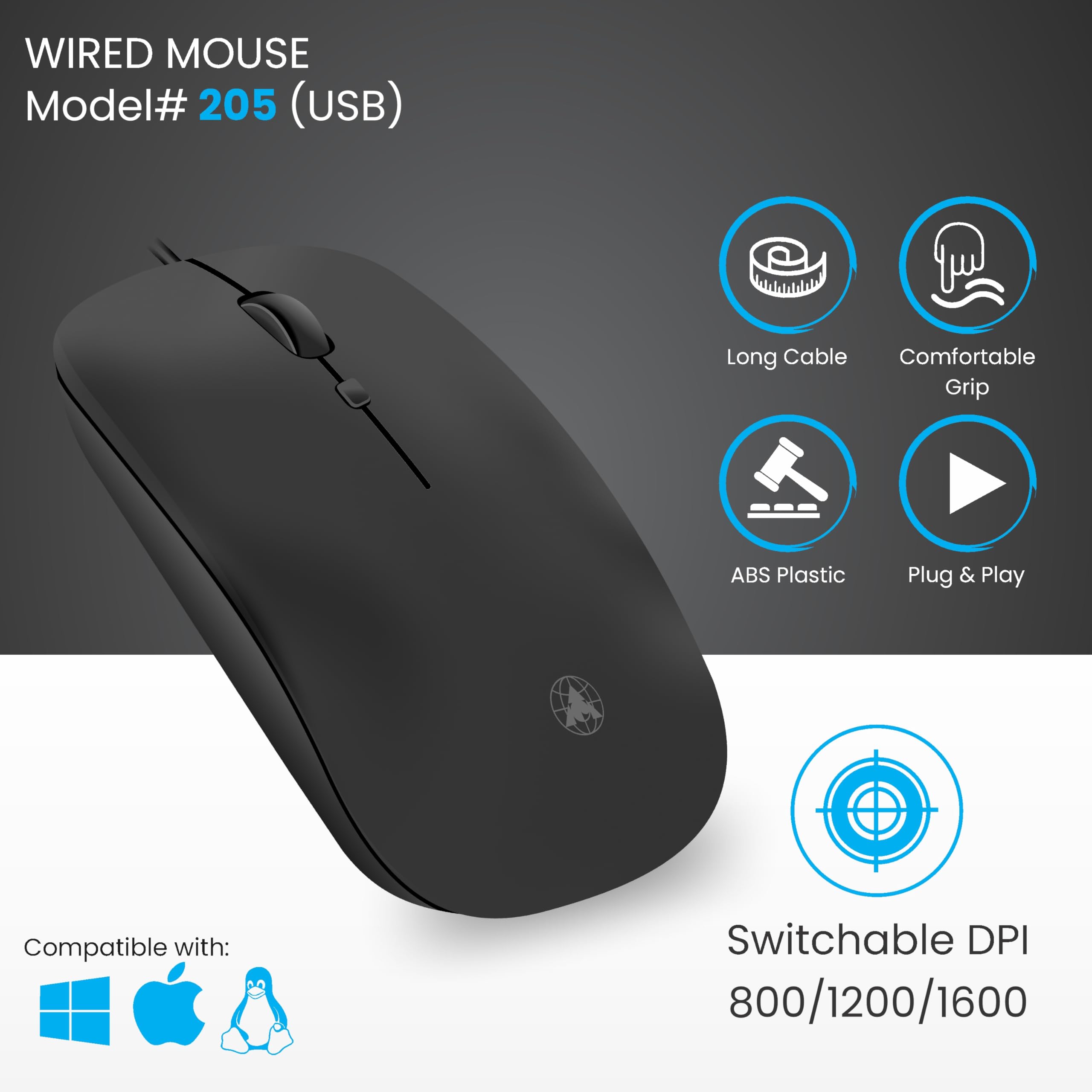 Prodot 5-in-1 Wired Combo Pack | 247s Wired Keyboard + Palm Optical Mouse with Adjustable DPI + 4 in1 Port USB Hub + USB Type-A to Type-C OTG + Anti-Slip Mouse Pad | for Laptop/Desktop 3