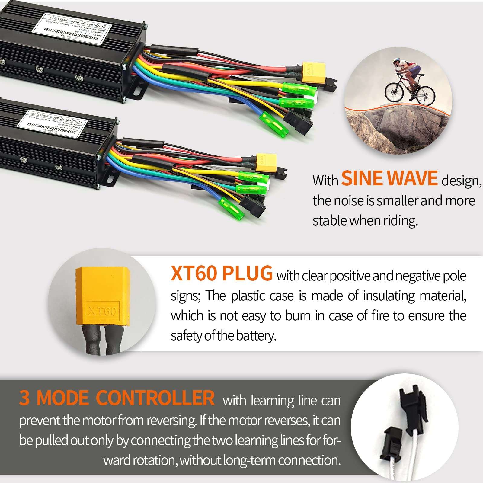 Ebike 17A Sine Wave Controller with CS866 Color Display, Adjustable Throttle & PAS for 500W 800W 1000W 1800W Electric Bicycles Hub Motor 5
