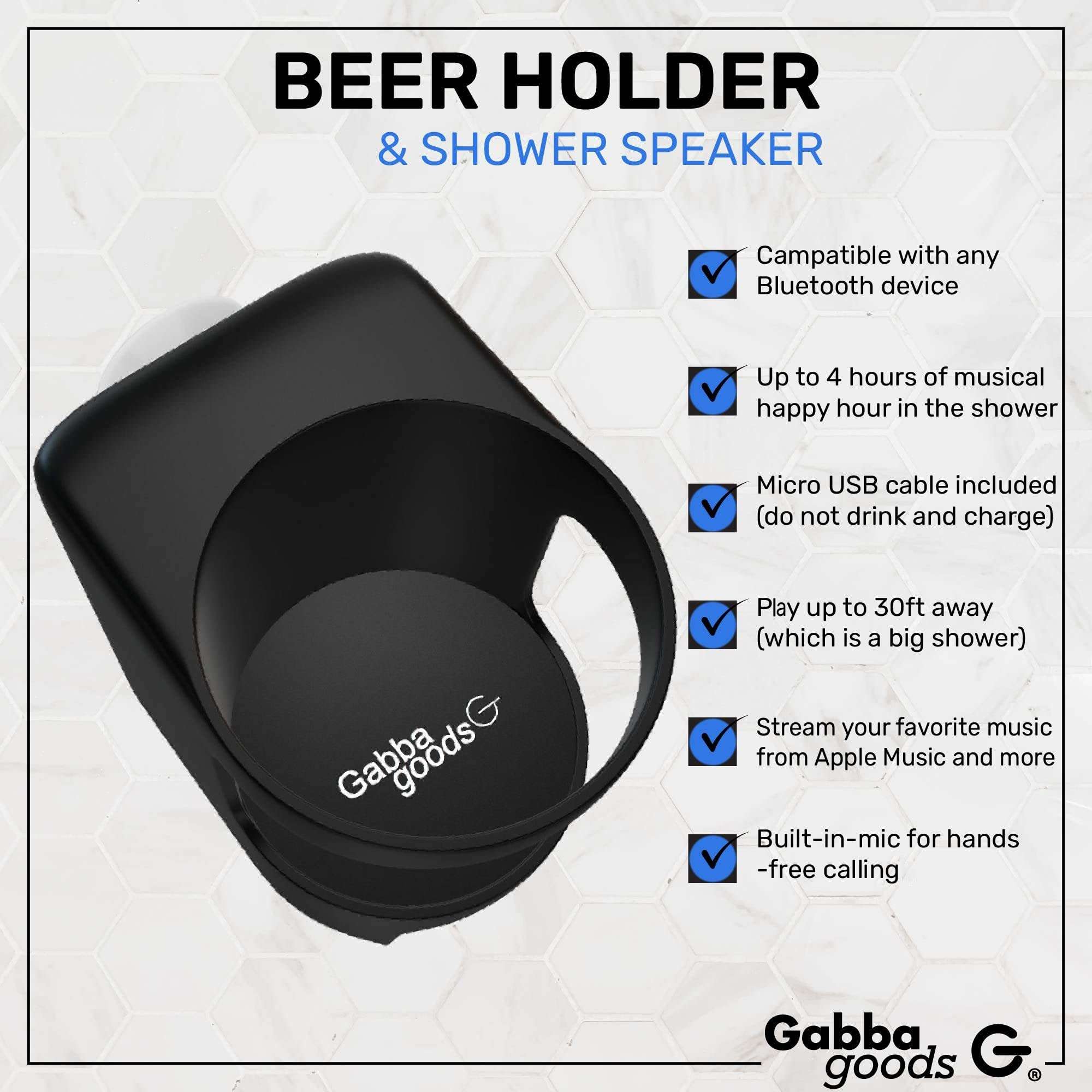 Gabba Goods Beer Holder/Premium Shower Speaker Bluetooth 4.2 Wireless Portable Shower/Bath Water Resistant Beer Holder Speaker with Built in Microphone 2